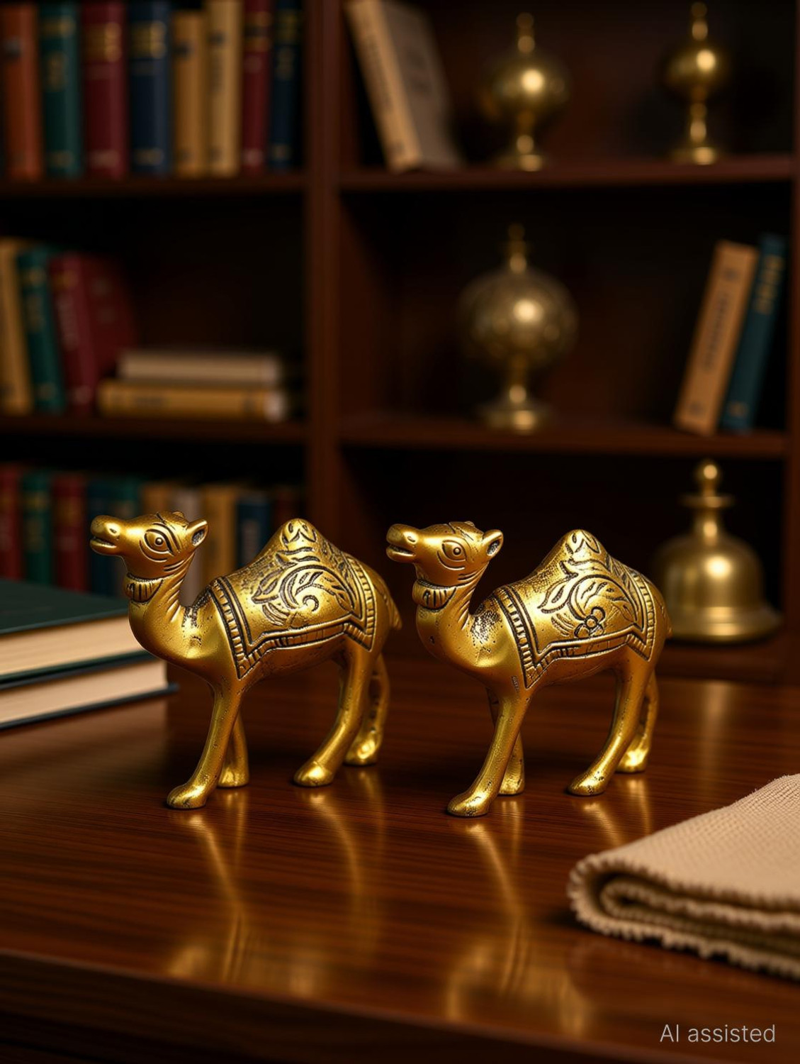 Image of KANISHQ Golden Metal Rajasthani Camel Showpiece Living Room Decor Gifts set of 1pc Decorative Showpiece - 10.2 cm