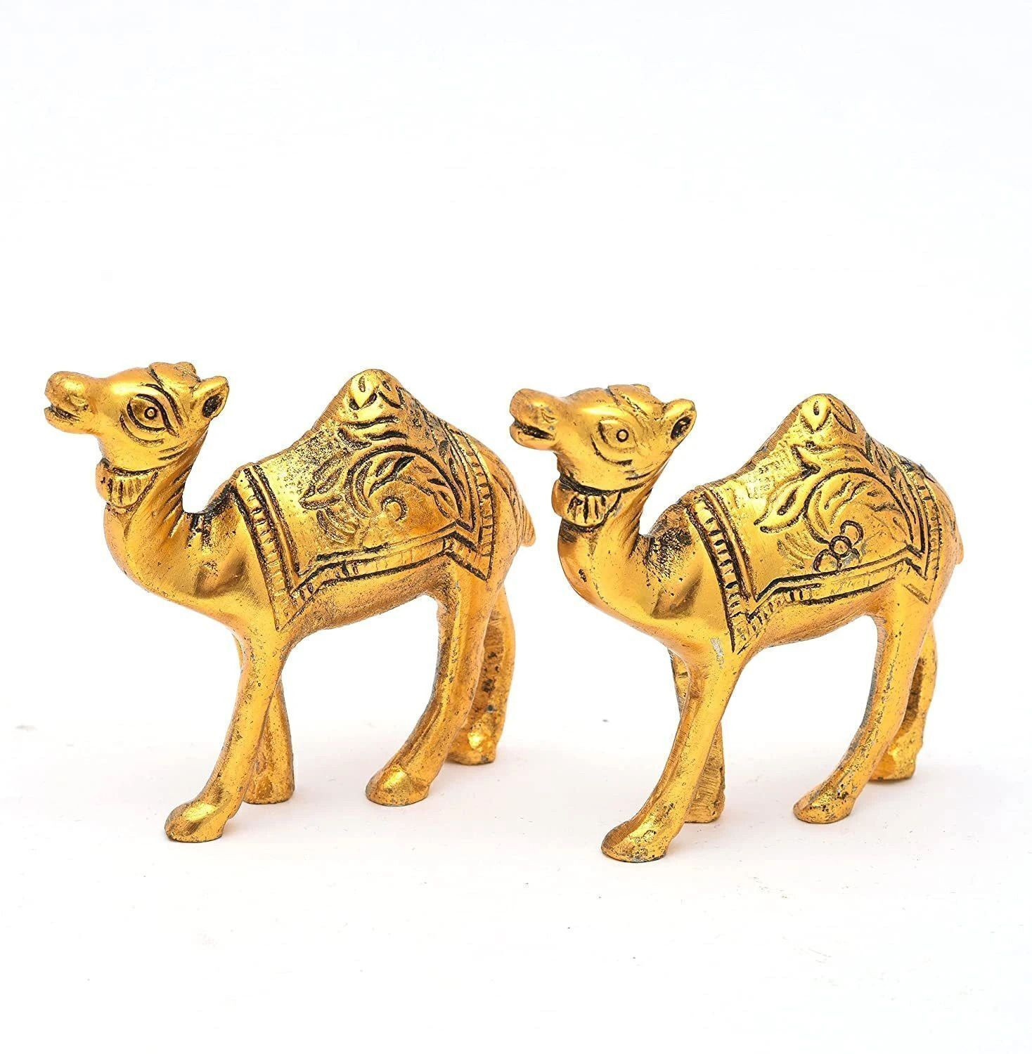 Image of KANISHQ Golden Metal Rajasthani Camel Showpiece Living Room Decor Gifts set of 1pc Decorative Showpiece - 10.2 cm