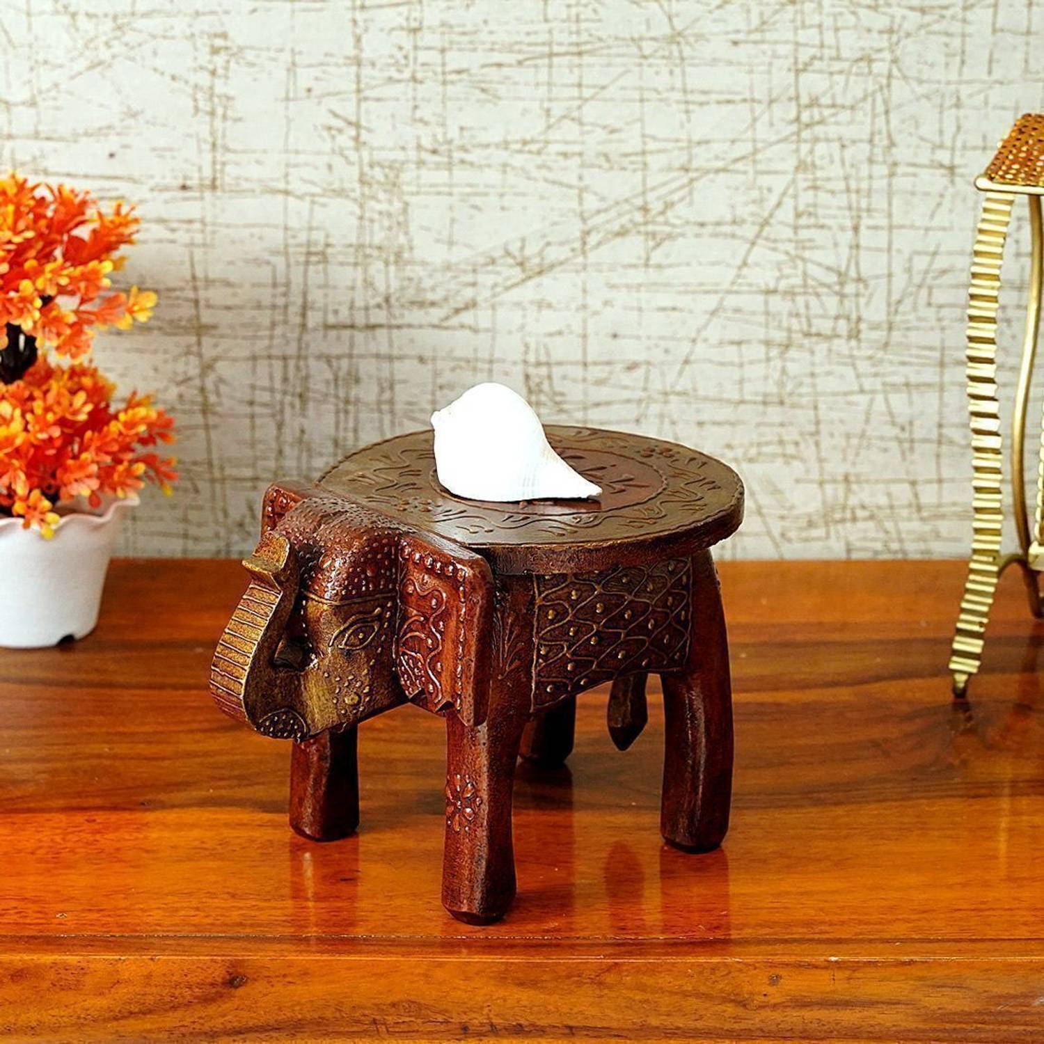 Bhavya Art and Craft Rajasthani Elephant Accent Stool Decorative