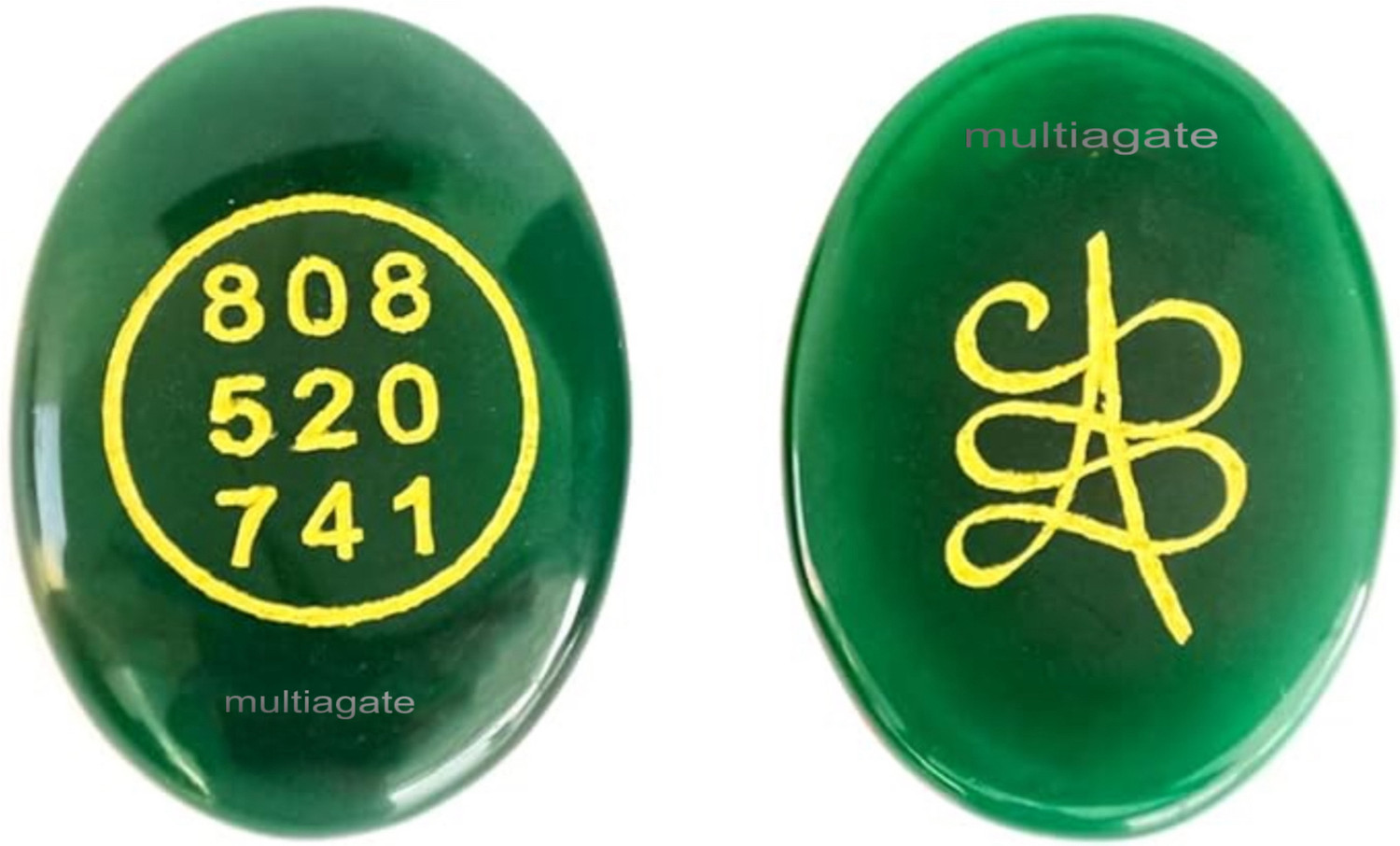 Image of Multiagate Green Jade Crystal Money Switch Word & Zibu Symbol of Prosperity Oval Shape Decorative Showpiece - 0.5 cm