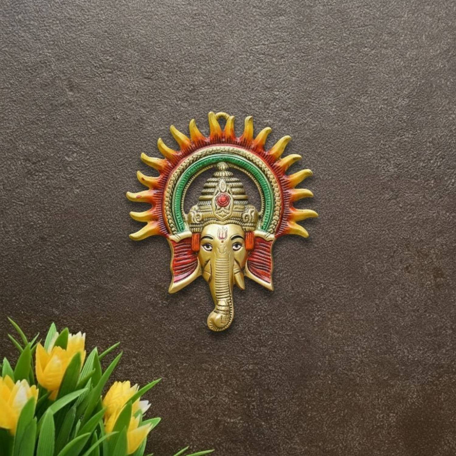 SP Handicrafts SP Handicrafts Ganesha Wall Hanging, Idol, Gold with Red | Wall Decor Decorative Showpiece - 18 cm