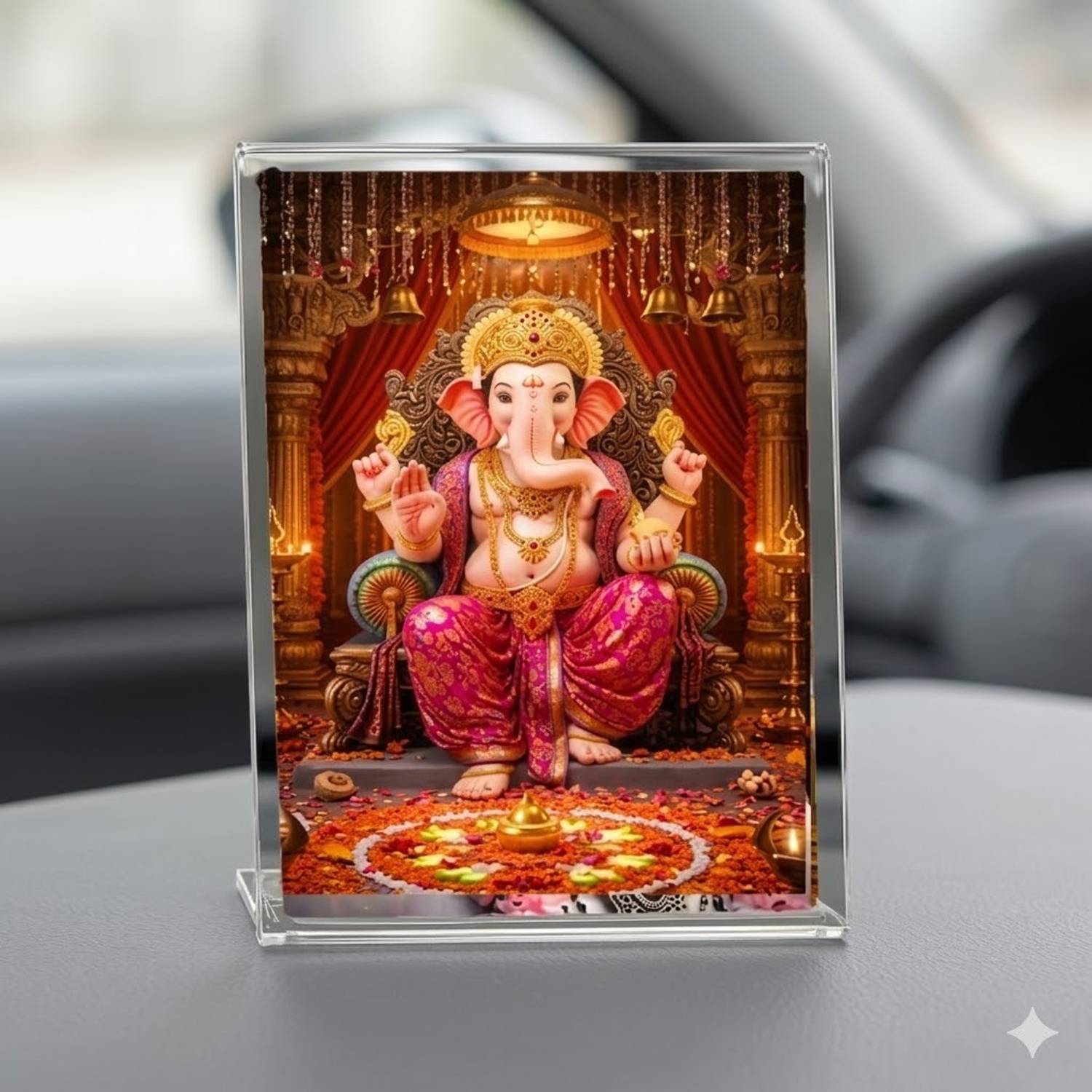 Feeling Well Ganesh Ji Acrylic Car Dashboard Idol Frame (4x3 Inch) Decorative Showpiece - 7.62 cm