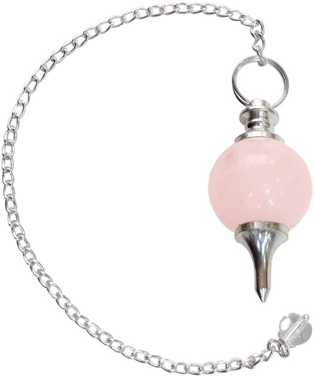 9dzine Rose Quartz Crystal Dowsing Ball Pendulum with Chain Beads for Reiki Healing Decorative Showpiece - 20 cm