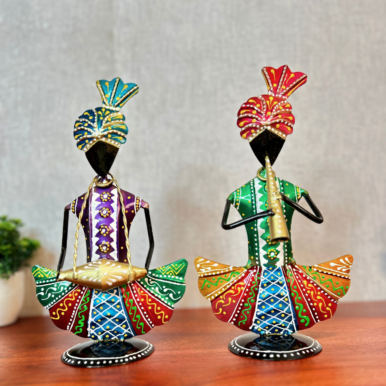 Image of Handicrafy Metal Rajasthani Sitting Musician Pair Decorative Showpiece - 23 cm