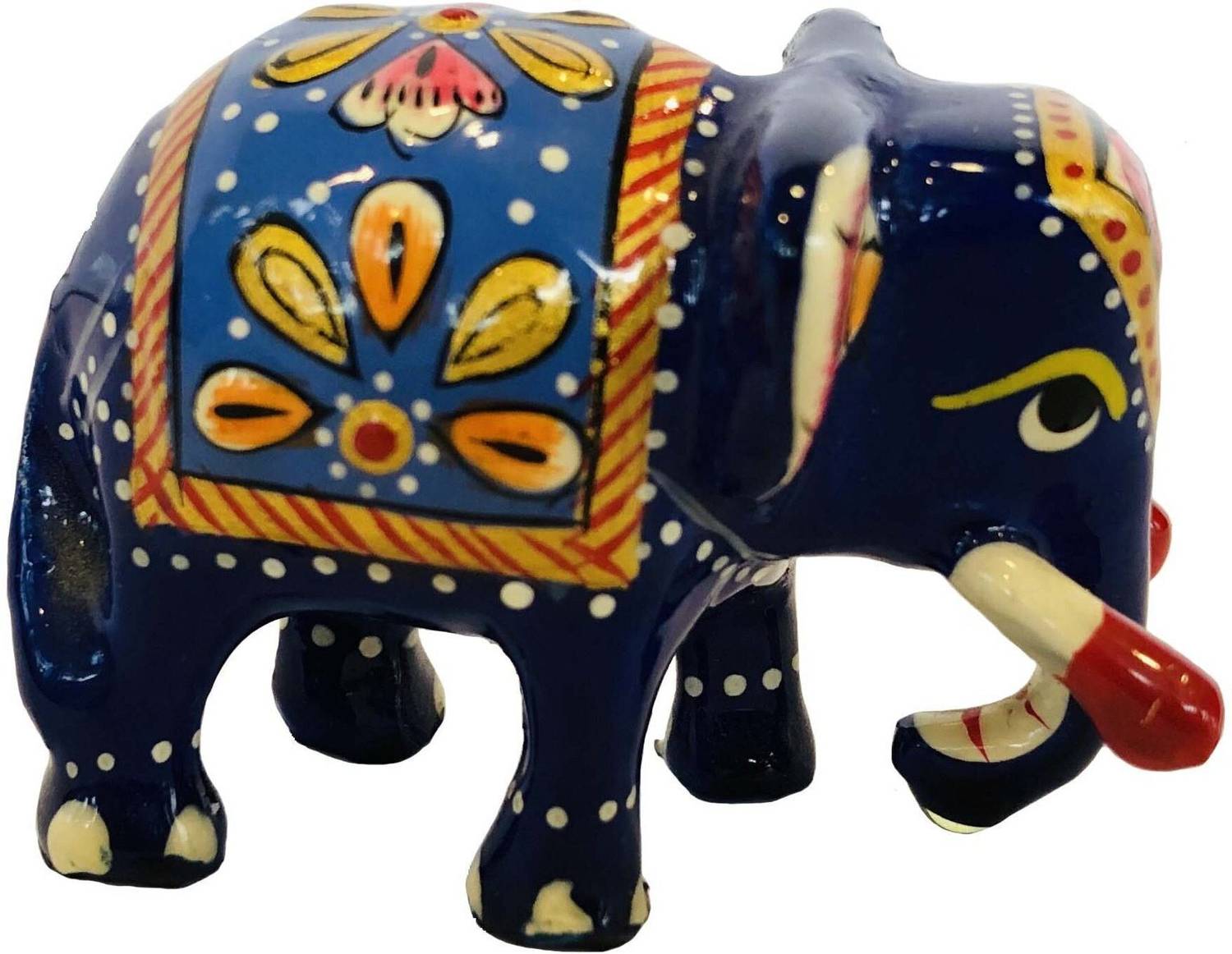 Antiques Nirmala Metal Painted Trunk Down Elephant Enamel, Small Elephant For Office Table Decor Decorative Showpiece - 2.35 cm