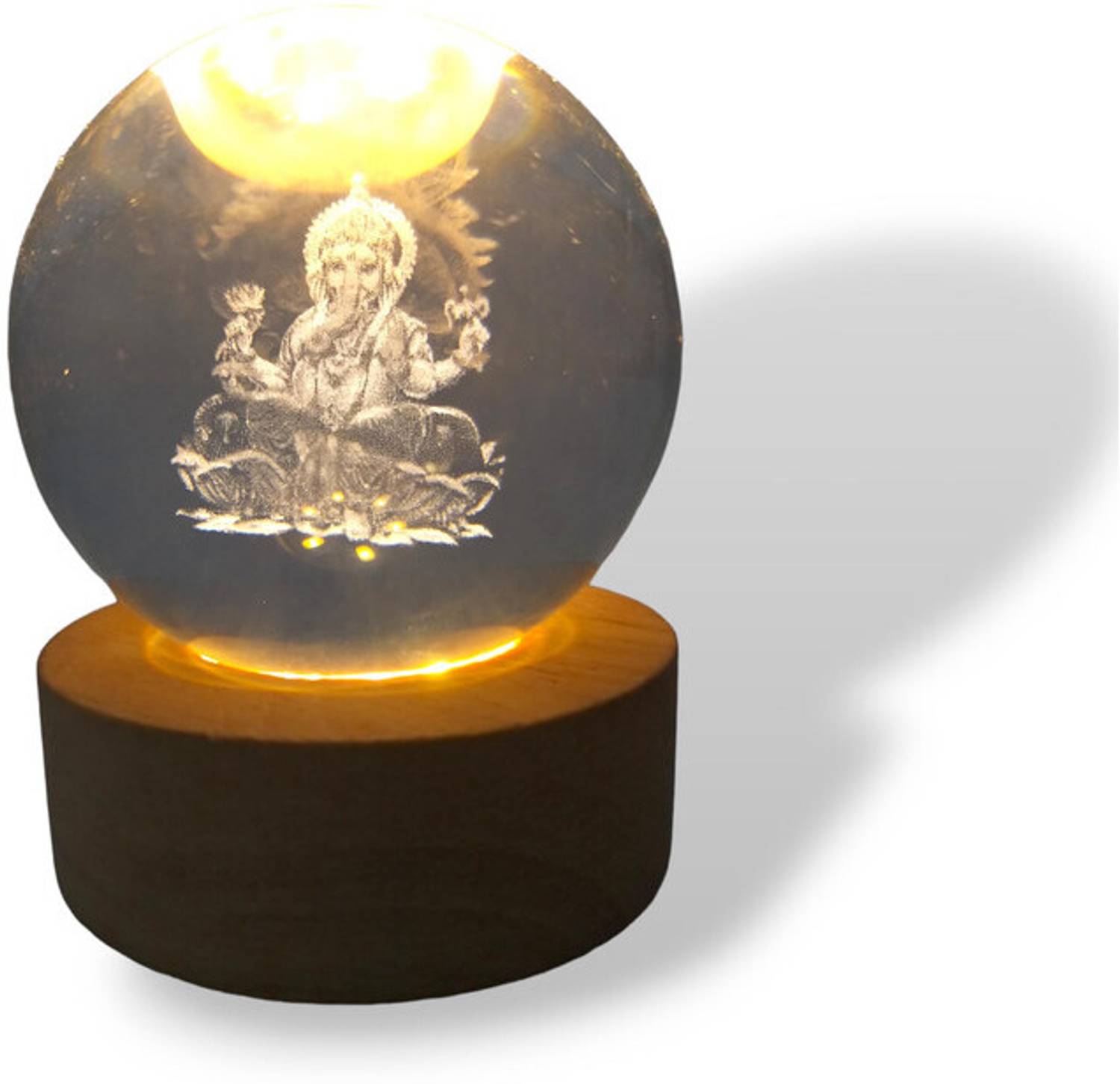 BRASS BLESSING Lord GANESHA Crystal Ball Light - Room Decor Night Lights (2778) Decorative Showpiece  -  4 cm