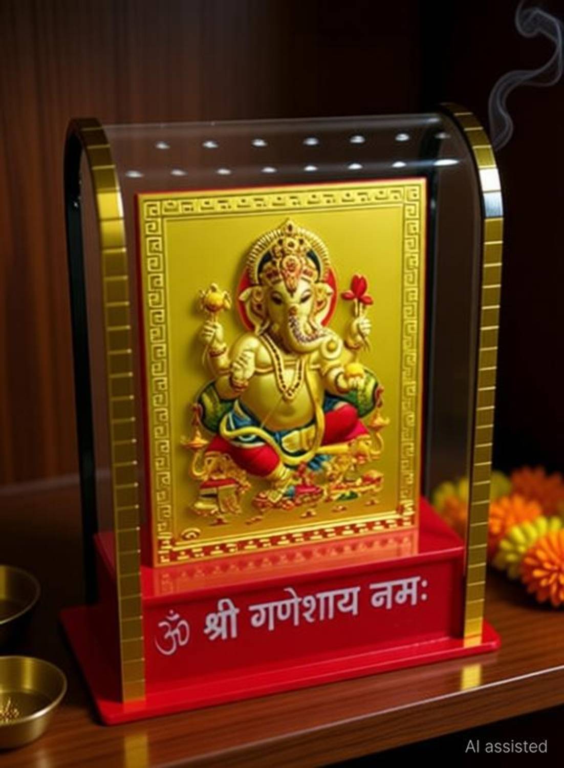 RK Basics Gold Plated Lord Ganpati Ganesh ji Cabinet Car Dashboard Decorative Showpiece  -  7 cm