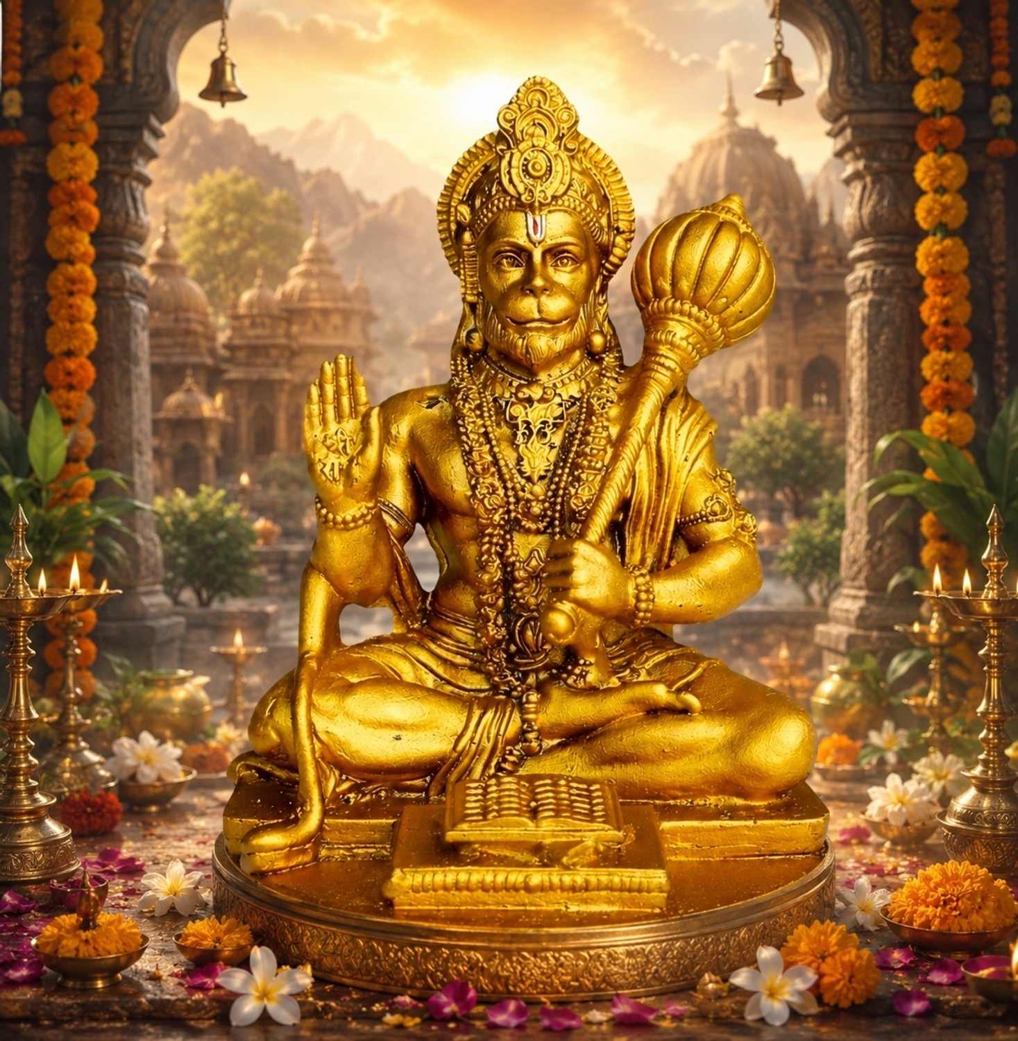 Image of HOMESTA Hanuman Ji Idol with Gada Sitting Pose Statue for Home Office &Temple Decorative Showpiece - 9 cm