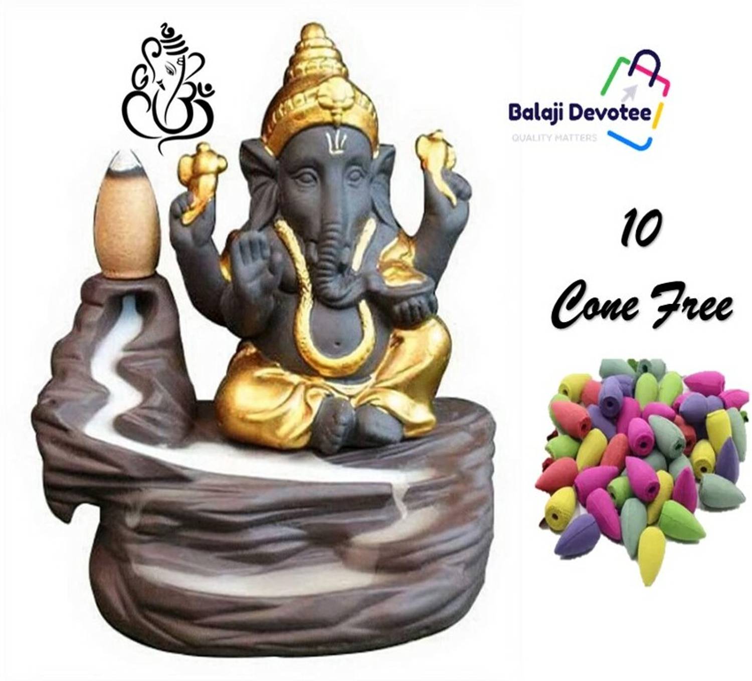 FlyTouch Lord Ganesha Smoke Backflow Incense Holder/ Smoke Fountain Decorative Showpiece Decorative Showpiece - 12 cm