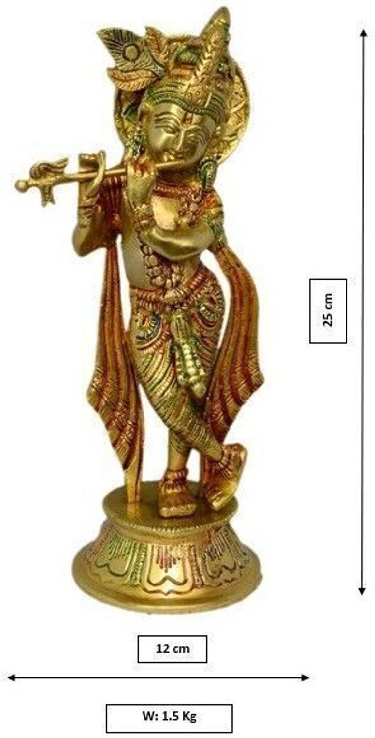 Image of Craftcart Krishna Brass Idol Statue | Pure Brass | premium Quality | w: 1.4 Kg | Decorative Showpiece - 25 cm
