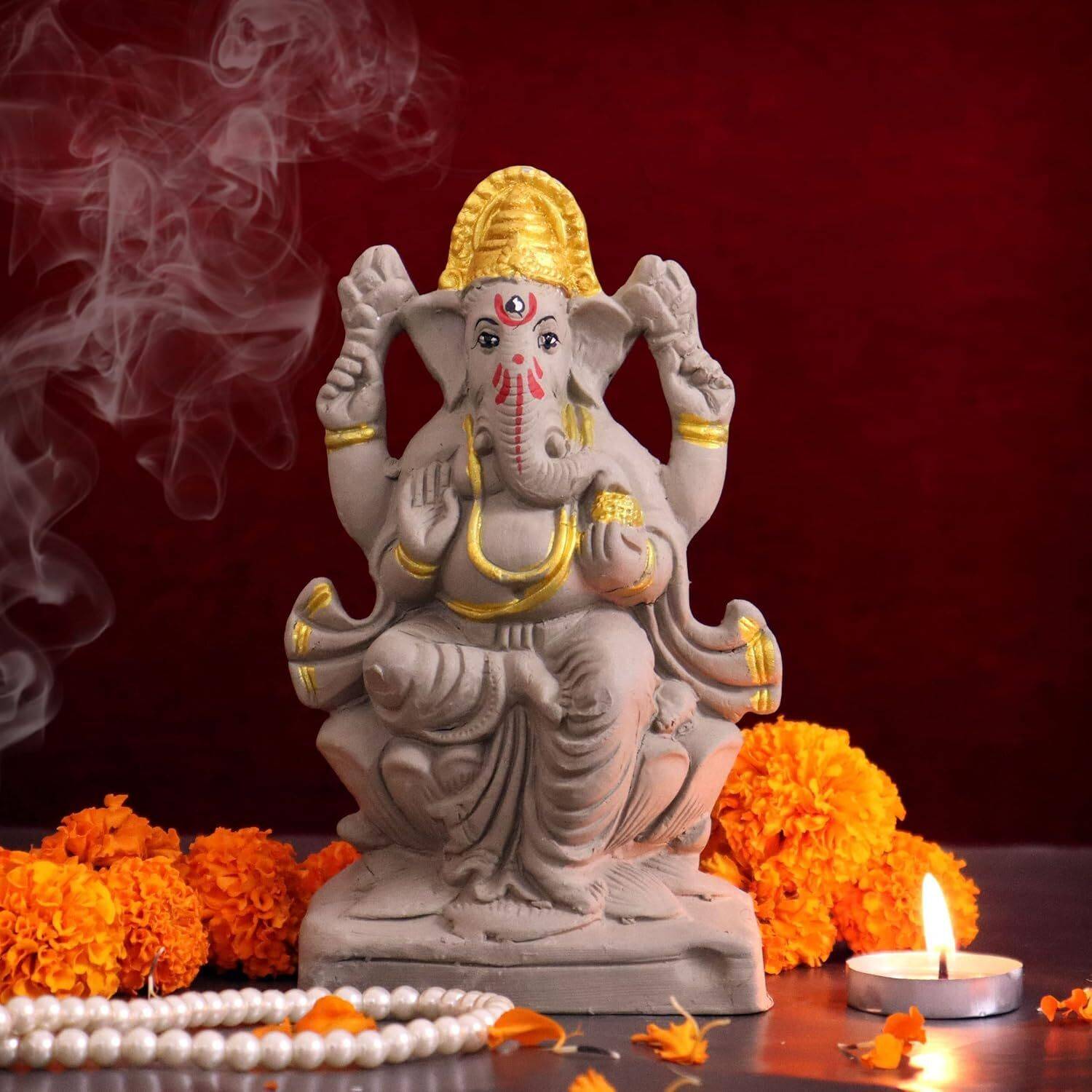 SOMUDEE Eco Friendly Easy Water Desolve Ganesha Clay Idol Size 6.5 Inch Decorative Showpiece  -  16 cm