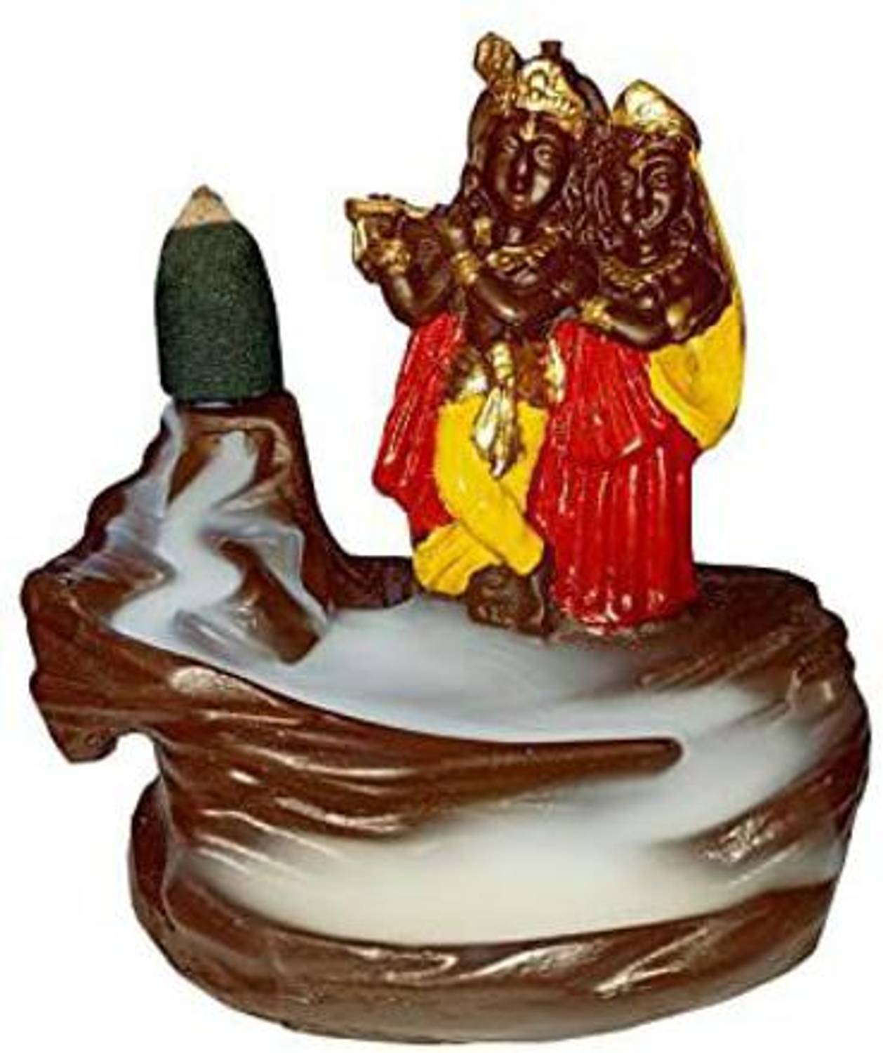 BRASSY Backflow Incense Burner Radha Krishna Water Fountain with 10 cones Decorative Showpiece - 11 cm
