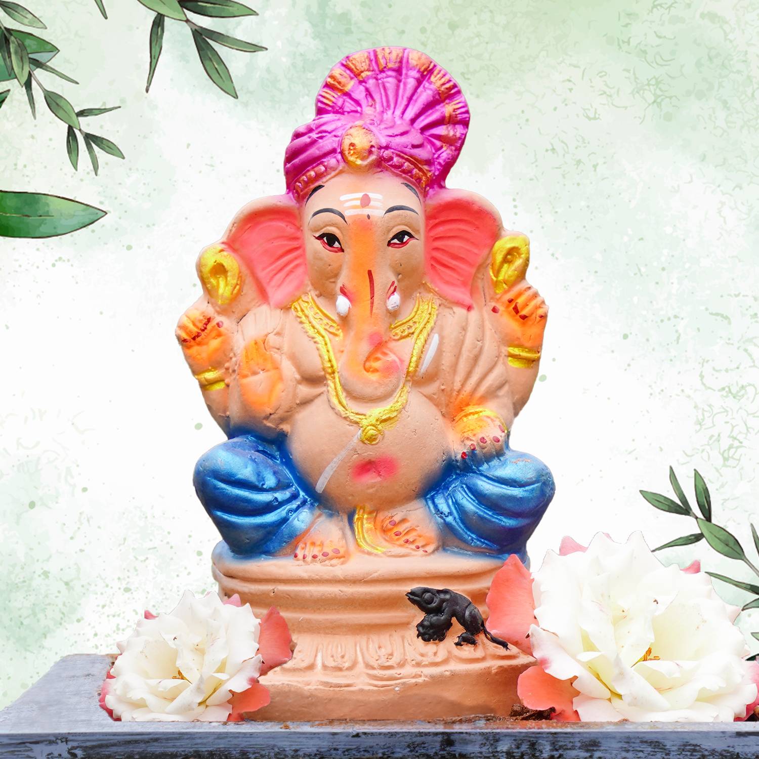 Puja N Pujari Eco Friendly Clay pagadi Ganapati Murti for Ganesha Chaturthi (8 Inch,Blue) Decorative Showpiece - 20.32 cm
