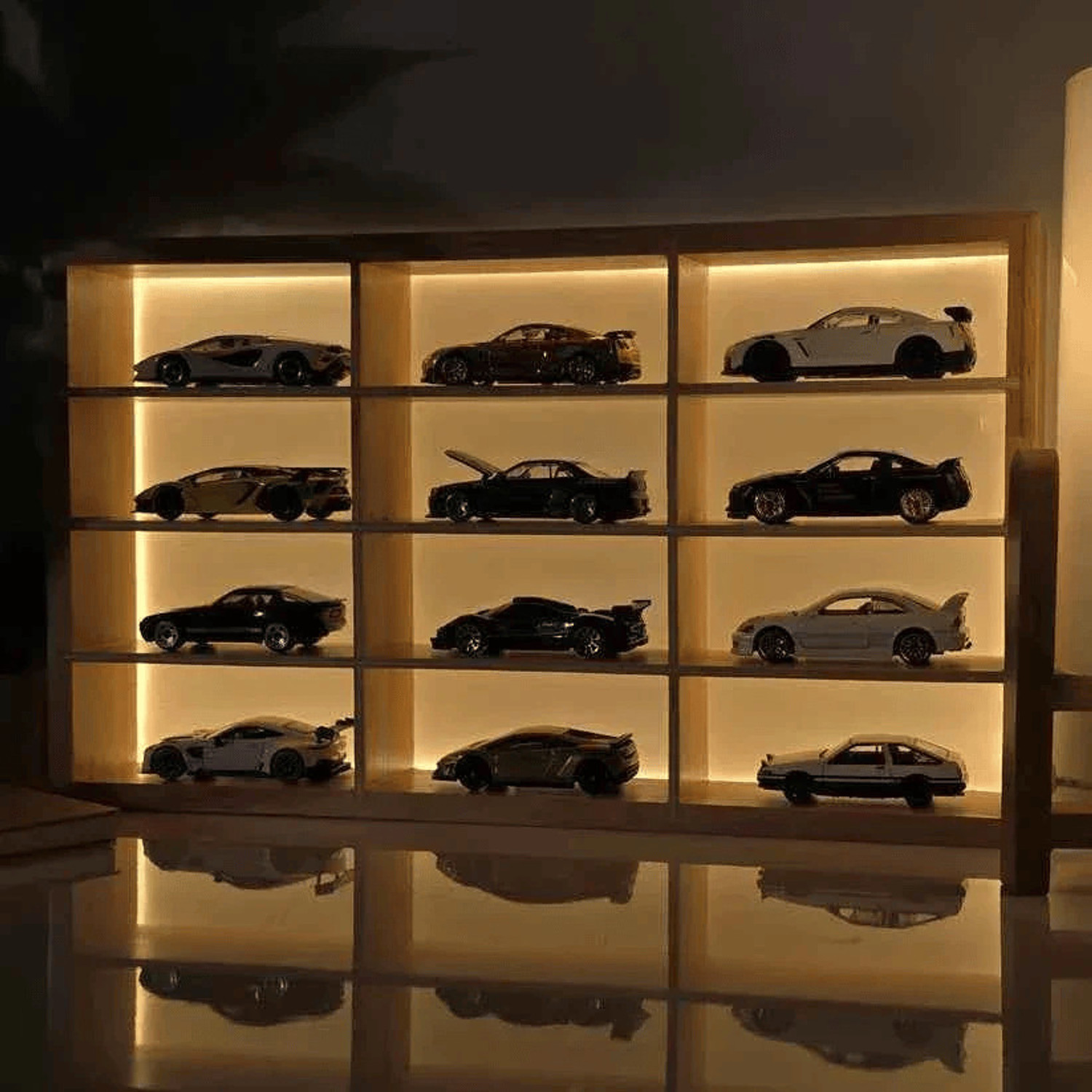 Image of Fancy Things FANCYTHINGS LED Display Shelf for Collectible Car Organizer (Without Cars) Wooden Wall Shelf