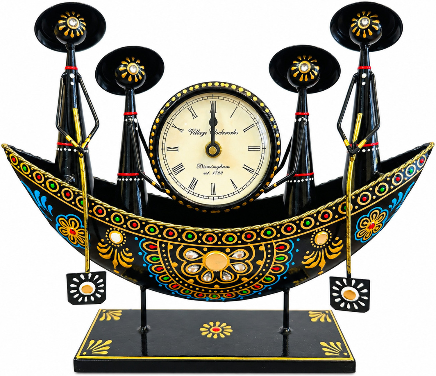 Image of The SK Creative Arts Boat Shaped Decorative Table Clock with Multi Candle Holder Artistic Decorative Showpiece - 5 cm