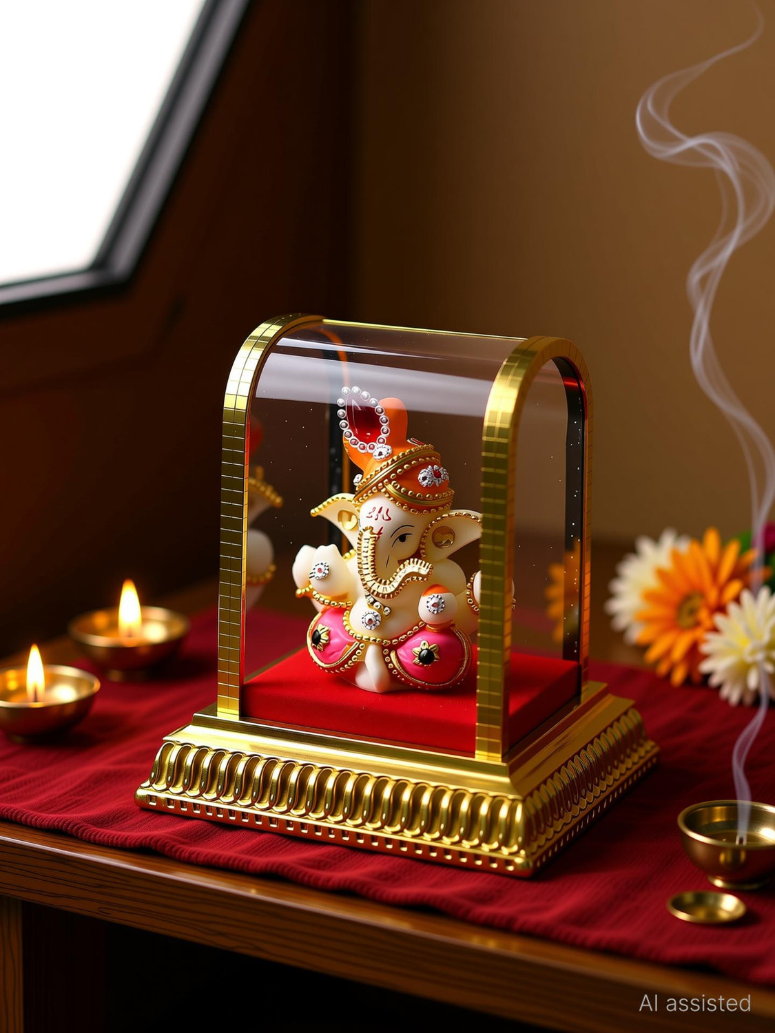 Image of AAICON Lord Ganesh Idol Acrylic Glass Box for Car Dashboard Figurine (Left Side Trunk) Decorative Showpiece - 9 cm