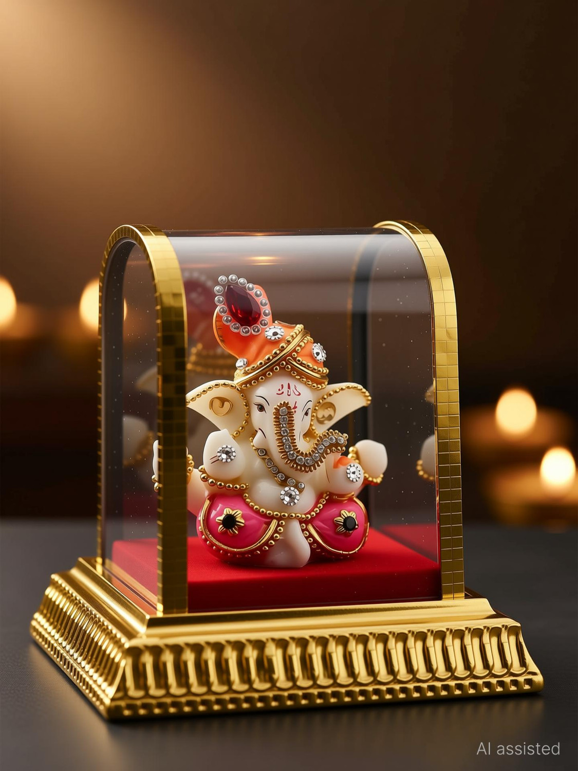 Image of AAICON Lord Ganesh Idol Acrylic Glass Box for Car Dashboard Figurine (Left Side Trunk) Decorative Showpiece - 9 cm