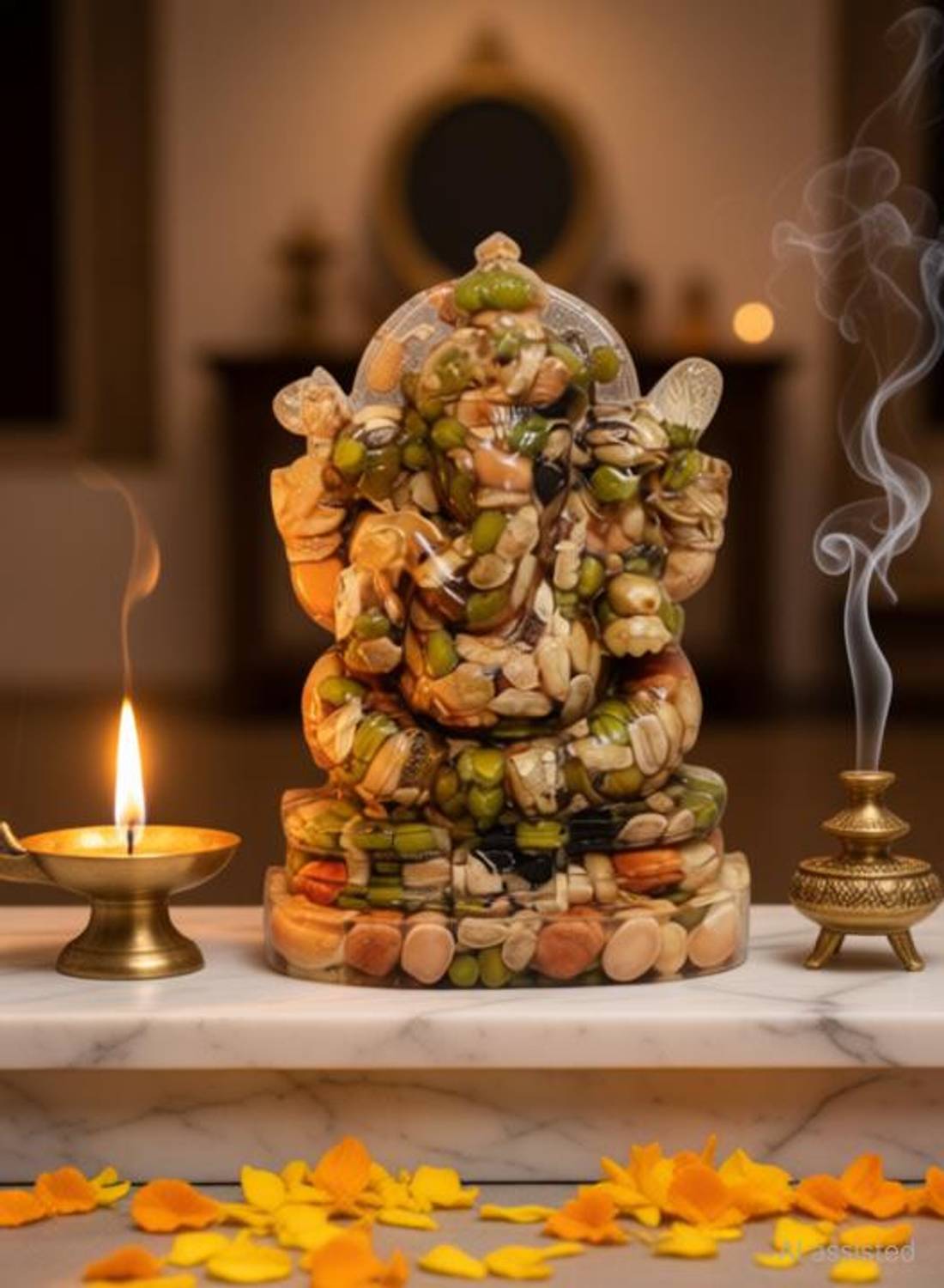 tskutty 9 GRAINS GANESHA GANPATI / NAVDHANYA / NAVDANYA GANPATI / NAVADHANYA VINAYAGA / VINAYAGA STATUE SMALL Decorative Showpiece - 10 cm