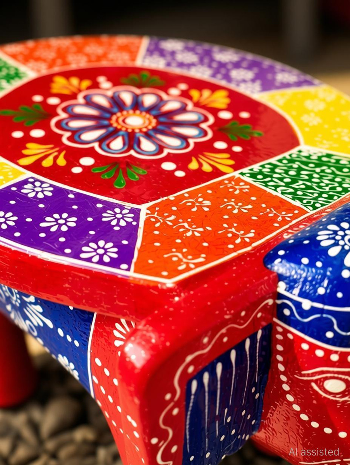 Image of kamdhenu art and craft Wooden Painting Decorative Rajasthani Elephant Stool | Decorative Showpiece Decorative Showpiece - 20 cm