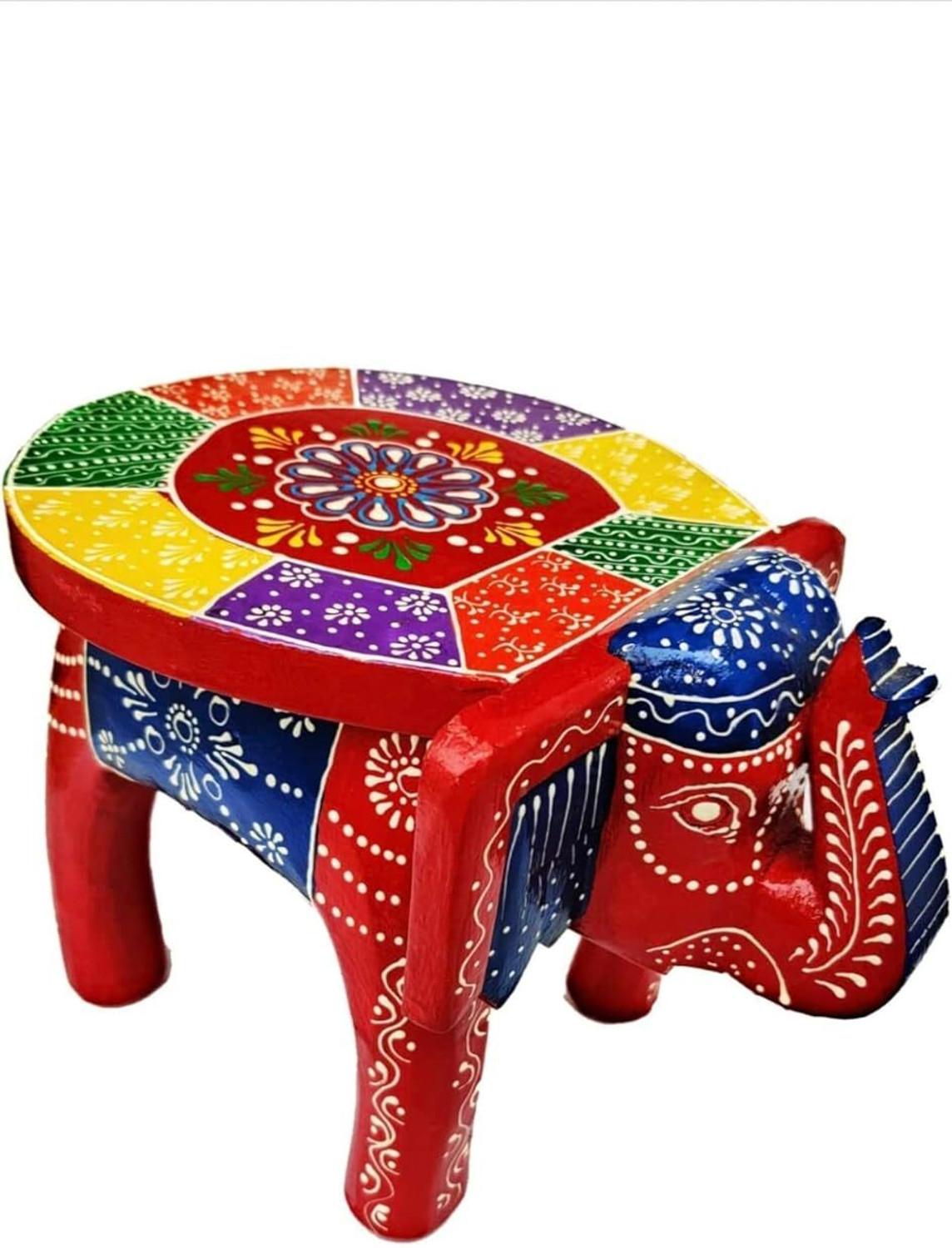 Image of kamdhenu art and craft Wooden Painting Decorative Rajasthani Elephant Stool | Decorative Showpiece Decorative Showpiece - 20 cm