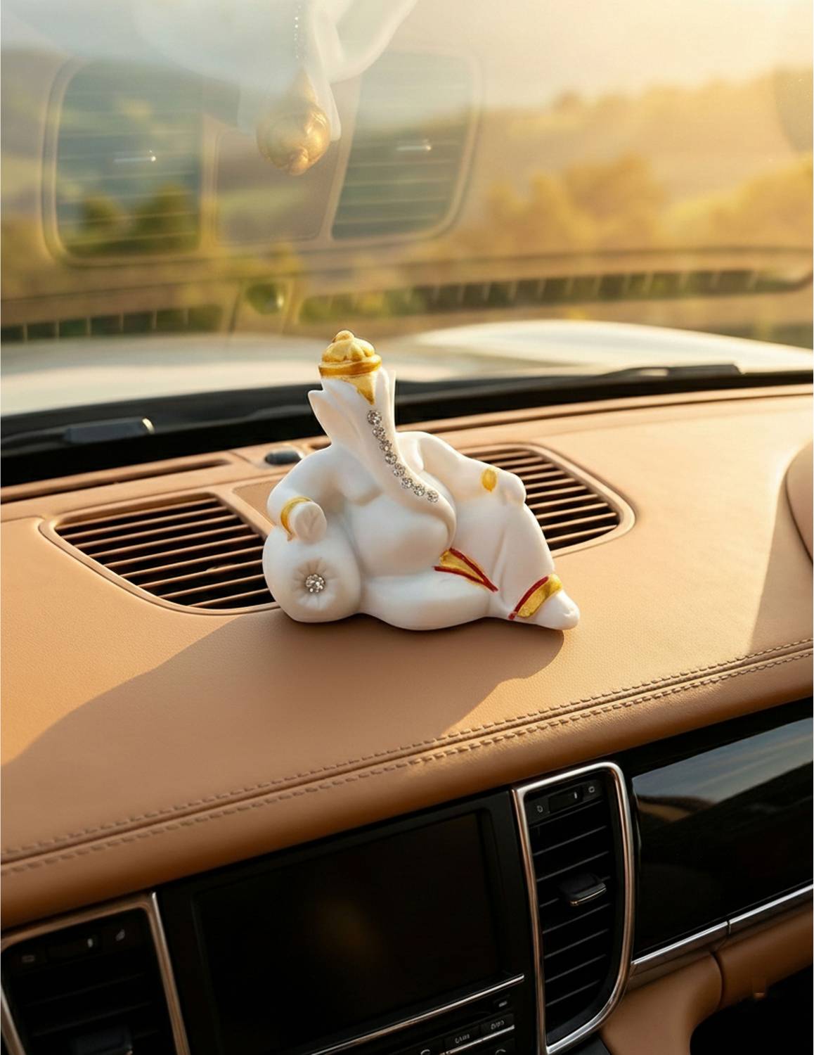 YEWISH Indian Ganesh Idol Car Dashboard - Hindu Ganesha Statue Elephant God Ganpati Decorative Showpiece  -  6 cm
