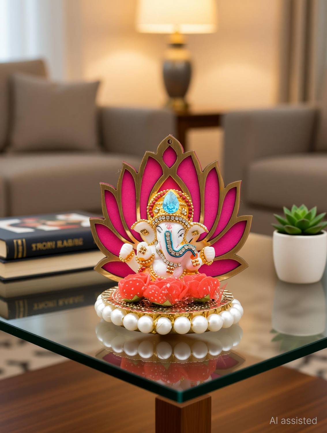UniqueArt Lord Ganesha Idol Figurine Showpiece Sculpture Hindu Polyresin Car Dashboard Decorative Showpiece - 9 cm