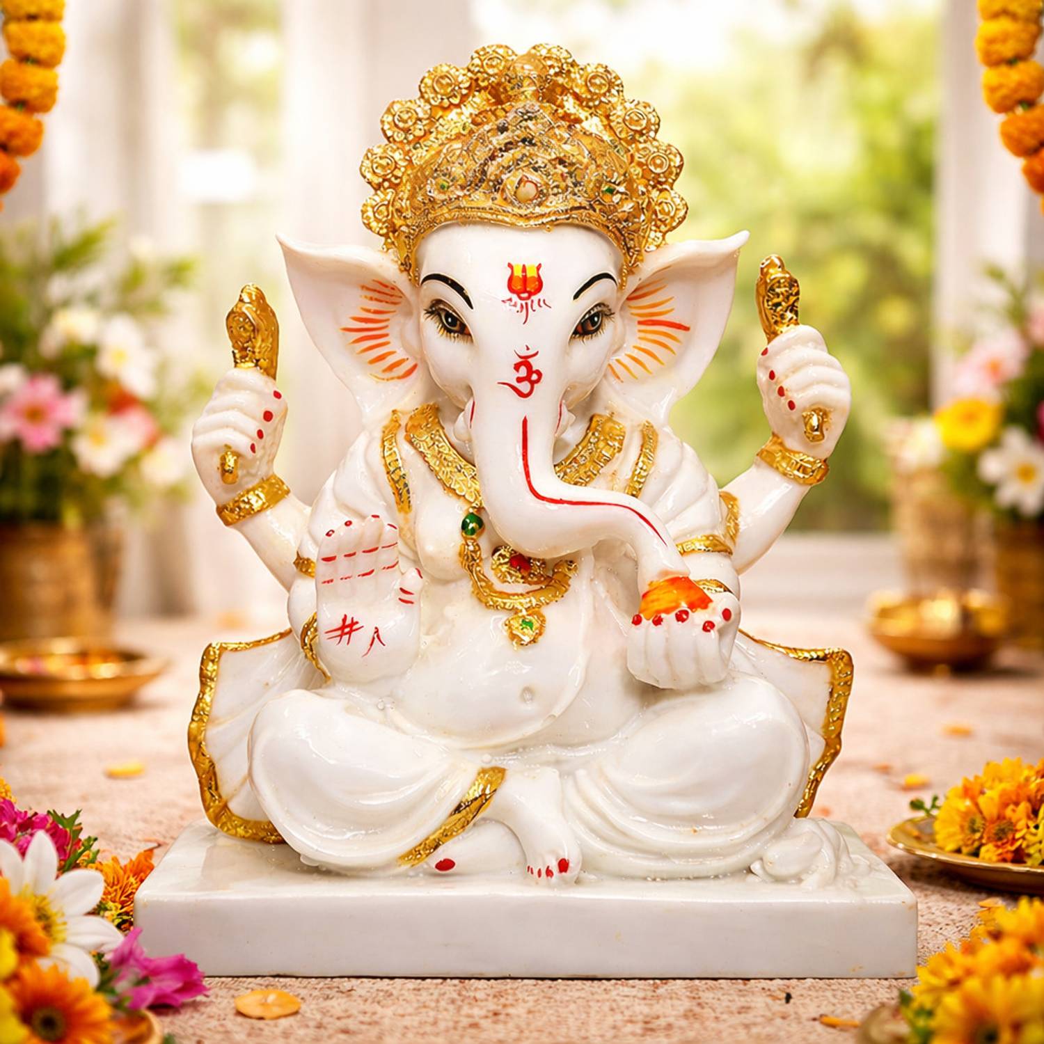 Cyan Collection Handicraft Marble Dust Ganesh Idol | Ganpati Murti | Ganesha Idol for Home Decor Decorative Showpiece - 24 cm
