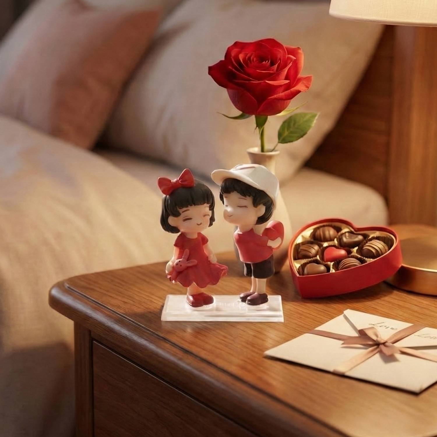 Artisyn Romantic Cute Couple Statue with Heart Teddy Bear Showpiece Decorative Showpiece  -  8.89 cm