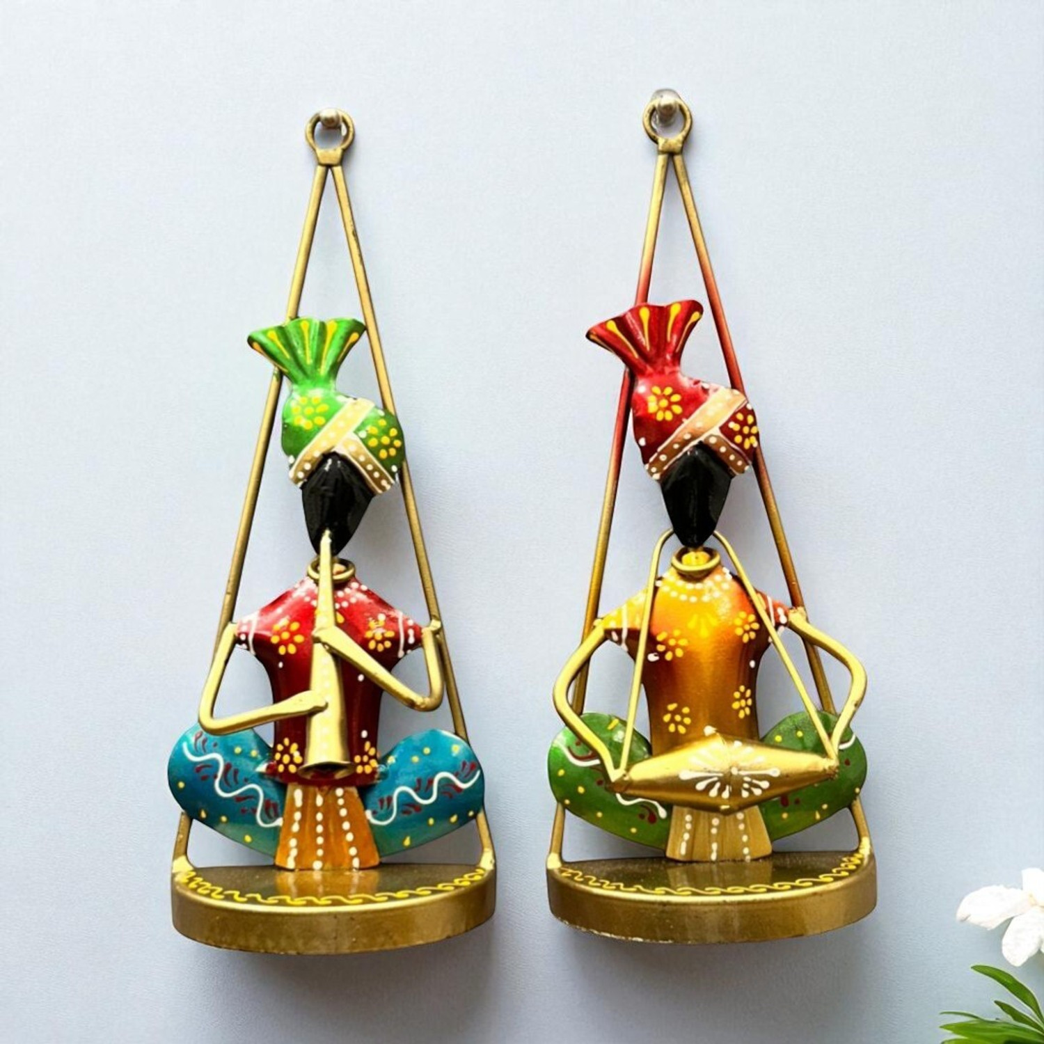 Image of Handicrafy Metal Rajasthani Hanging Musician Pair Decorative Showpiece - 25 cm