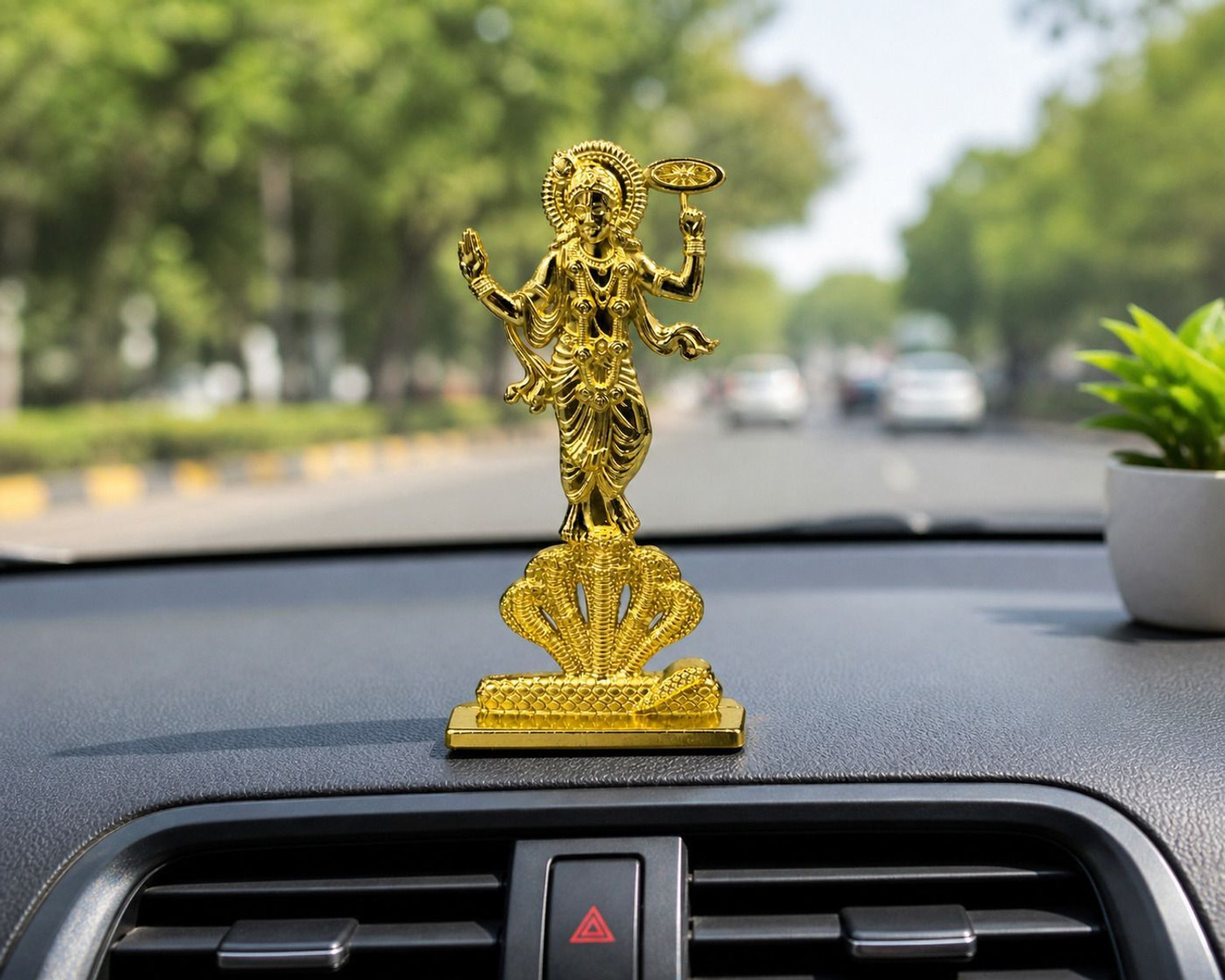 Image of P. R. PRINTS Golden Lord Vishnu Idol with Sheshnag for Car Dashboard, Home Temple & Office Decorative Showpiece - 10 cm
