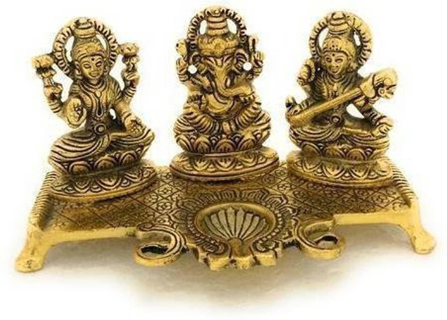 Ansh Trend Diwali spacle Laxmi Ganesha and Saraswati Deepak pooja spacle Decorative Showpiece  -  10 cm