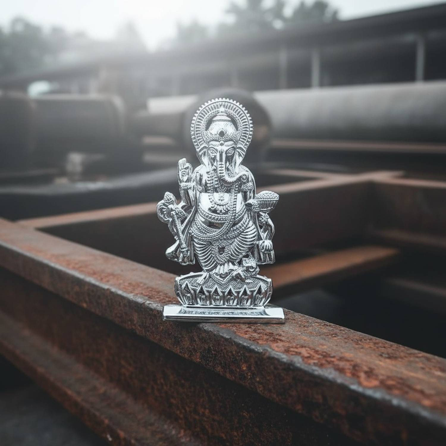 Elanora Jewels Ganesh Ji Metal Idol for Car Dashboard & Home Decor Double Side Finish Showpiece Decorative Showpiece - 10 cm