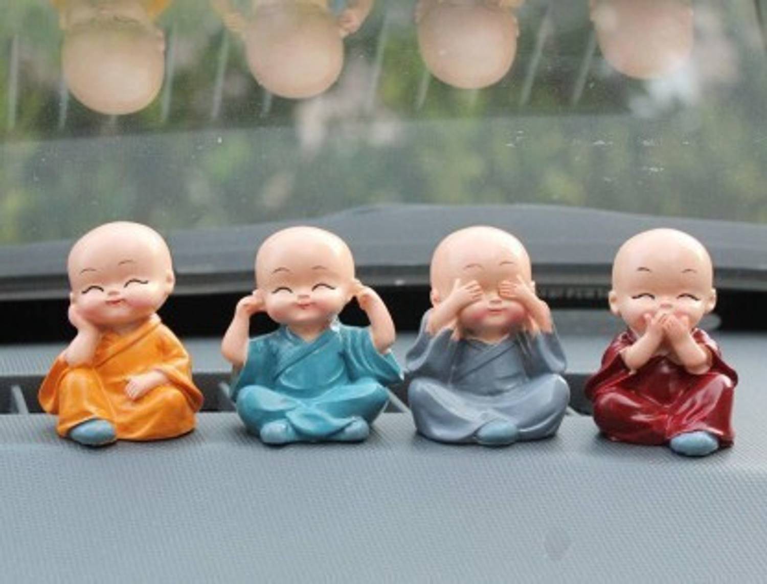 BHATIA Bhatia Baby Monk Buddha Set Of 4 Statue for Home Office Car Dashboard Decor Decorative Showpiece - 6 cm (Polyresin, Multicolor) Decorative Showpiece  -  6 cm