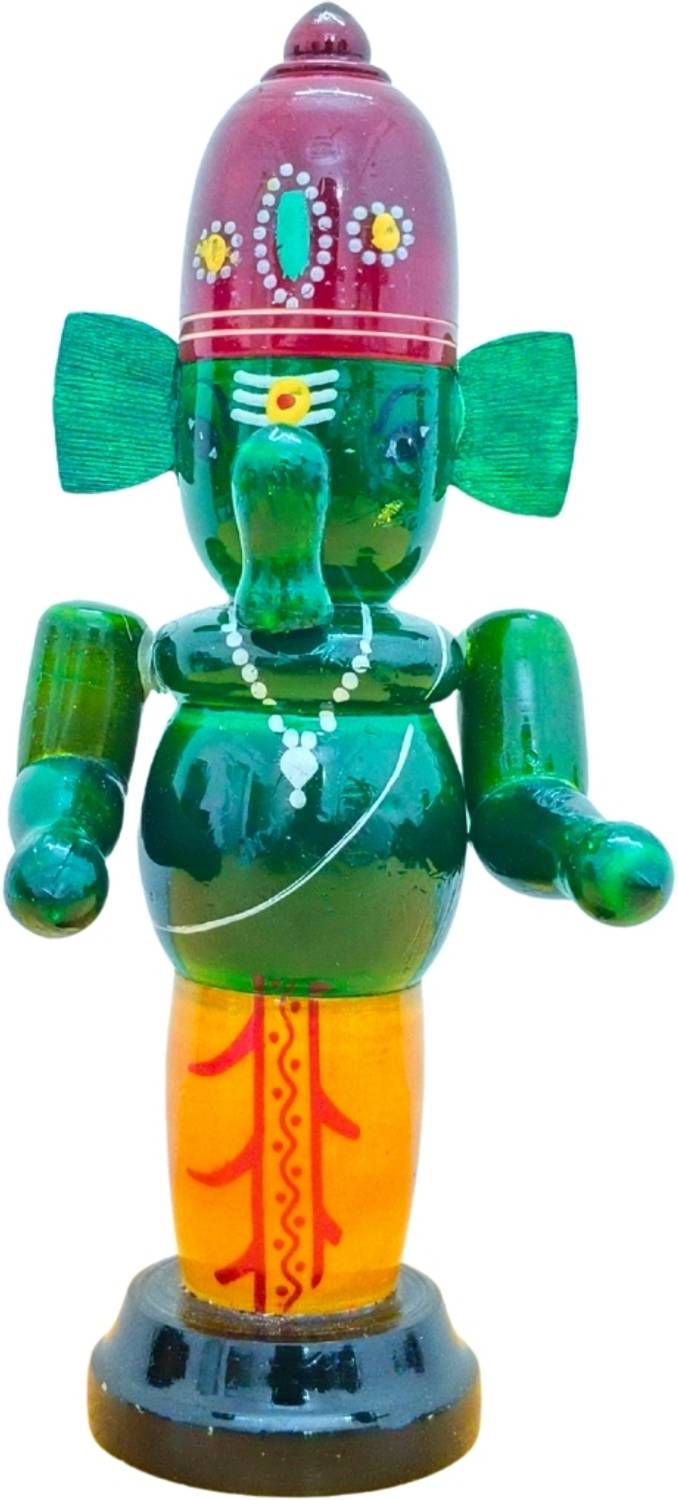 IndiaFx Eco-Ganpati Vibes | Handcrafted Etikoppaka Ganesha Idol Decorative Showpiece - 15 cm