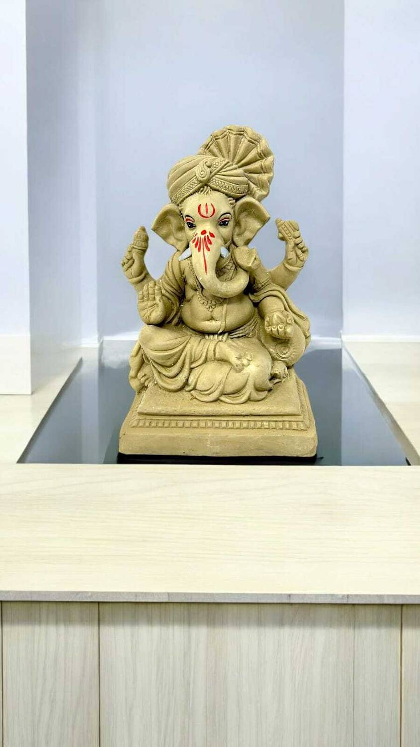 SUNINOW Suninow 100 % Eco Friendly Clay Ganesha Idol for Ganesh Chaturthi 8 inch Decorative Showpiece  -  22 cm
