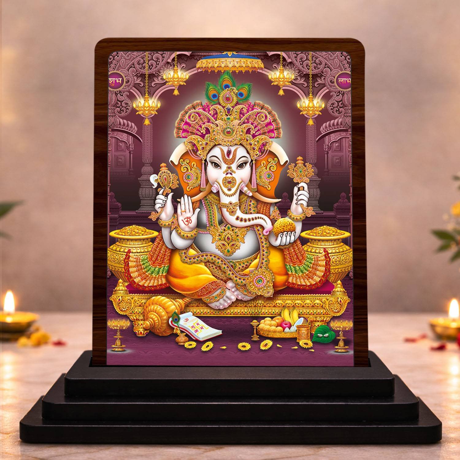 VPRINT QUALITY Lord Ganesha Wooden Idol 7.5 x 10 cm Home Temple Decor Decorative Showpiece - 10 cm