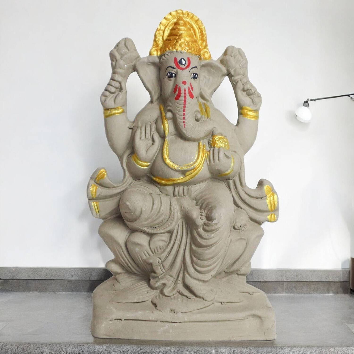 SOMUDEE Eco Friendly Easy Water Desolve Ganesha Clay Idol Size 6.5 Inch Decorative Showpiece  -  16 cm