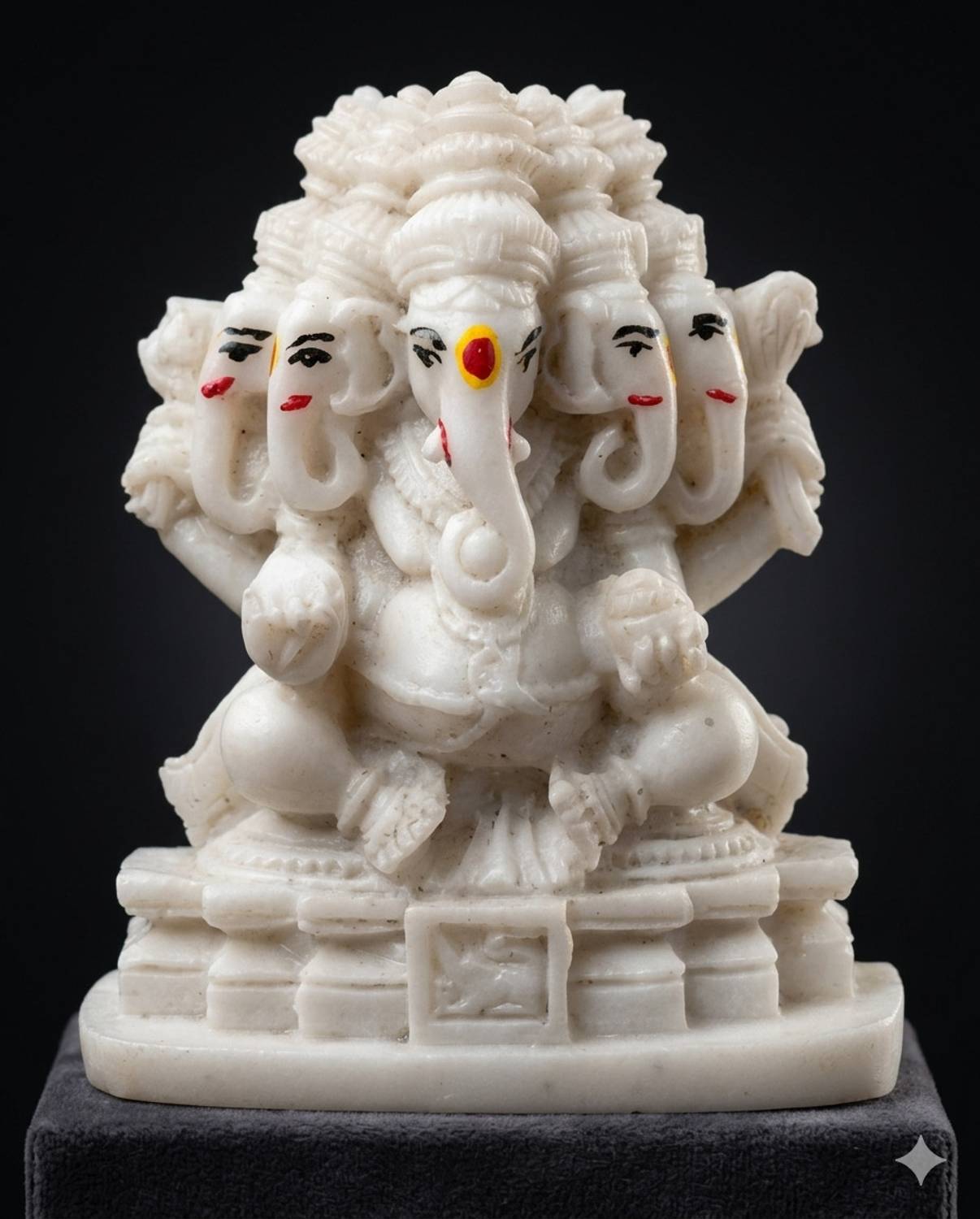 hands of odisha Panchmukhi Ganesha Statue | White Marble Dust Five-Faced Ganpati for Home Decor Decorative Showpiece - 8 cm