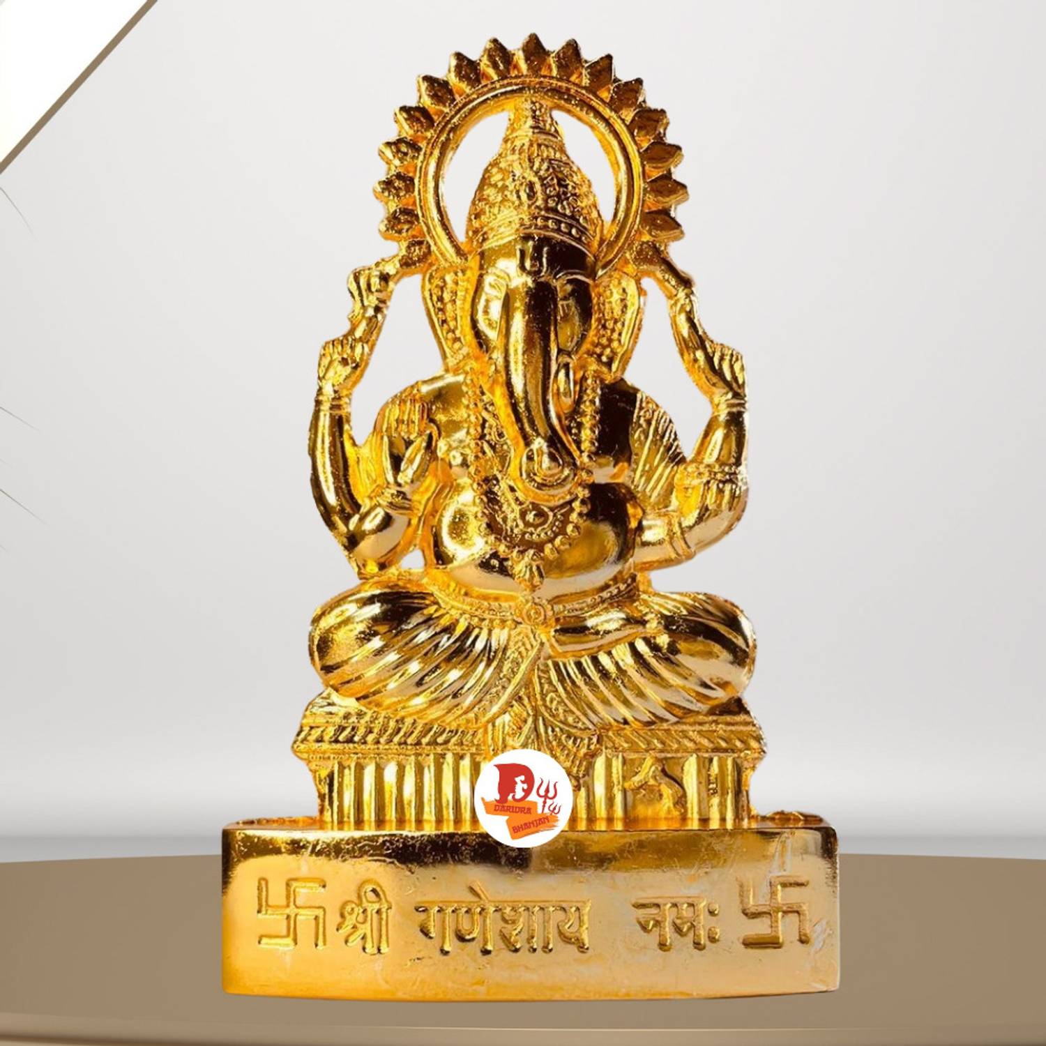 DARIDRA BHANJAN Metal Golden Lord Ganesha idol for car dashboard, ganpati idol for Home temple Decorative Showpiece - 11 cm