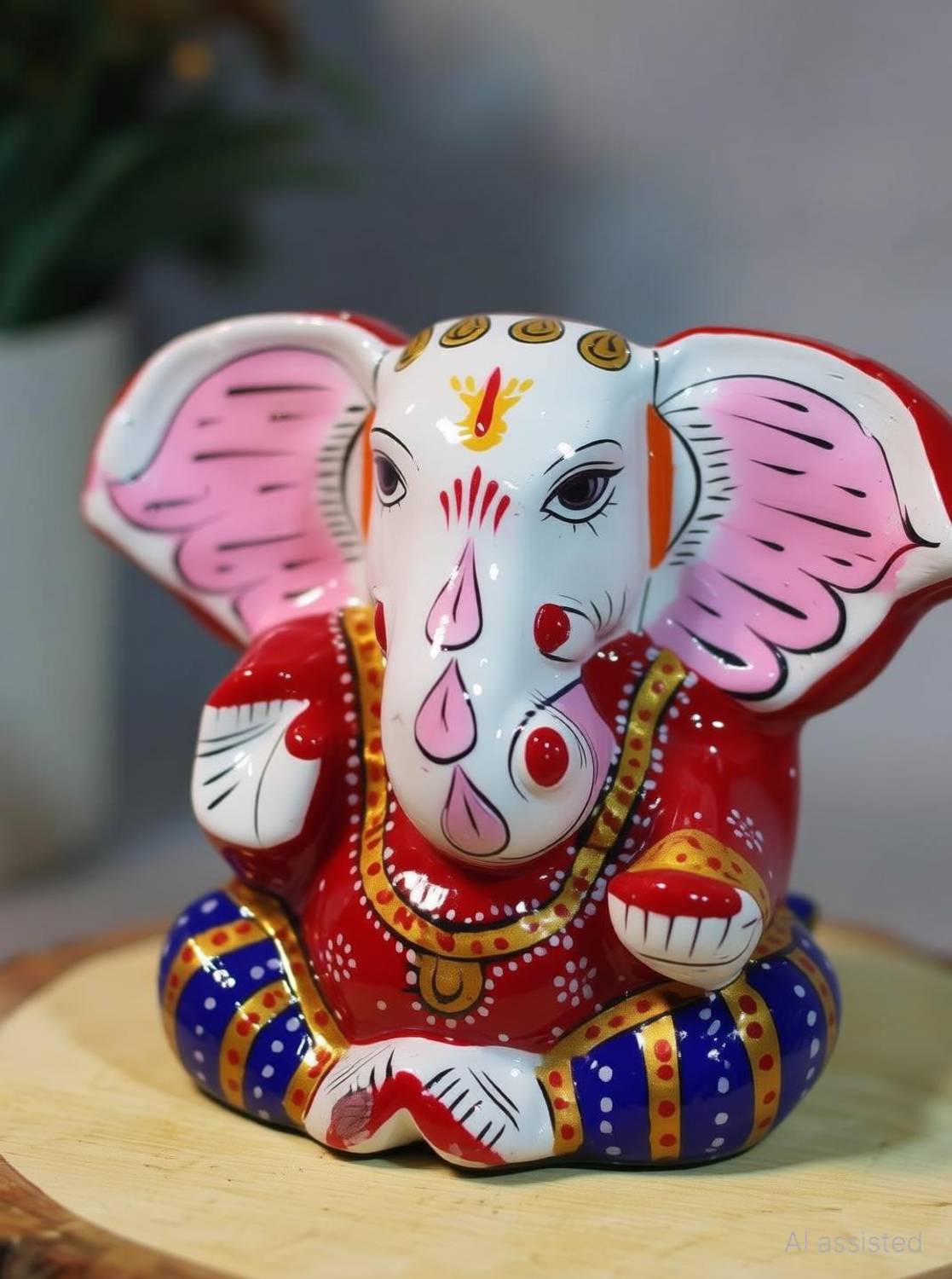 Hastquest Metal Kaan Ganesh Idol 3 Inch Hand Painted Decorative Ganpati Statue Decorative Showpiece  -  7 cm