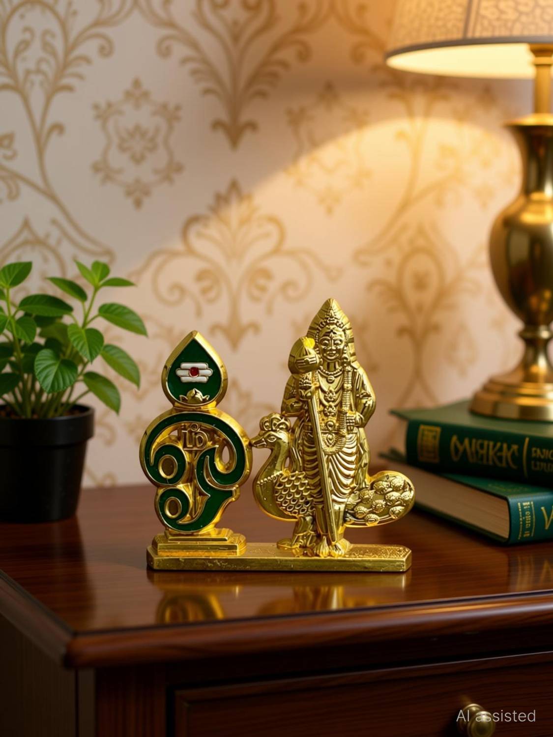 ASTRAMART GOD MURUGAN / KARTHIKEYAN WITH PEACOCK AND OM VEL IDOL Decorative Showpiece - 6 cm