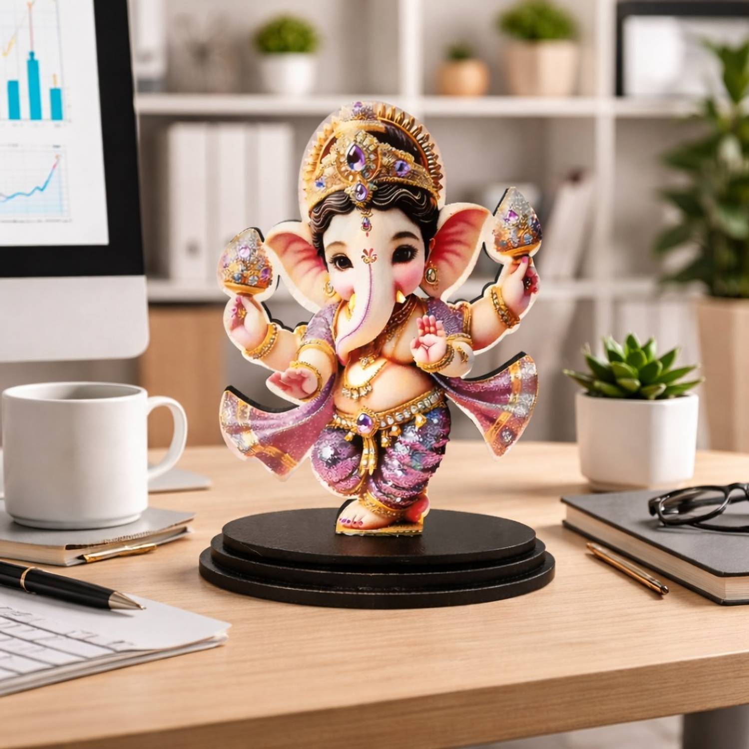 Adiguru Wooden MDF Dancing Ganesh Idol for Home, Office & Car Decor Decorative Showpiece  -  10 cm