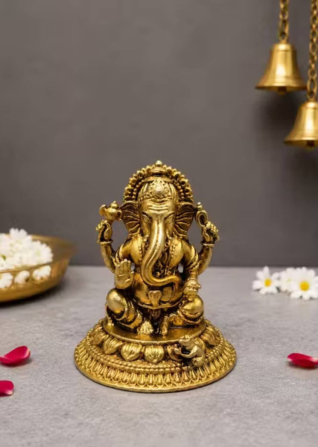 Brass Ganesh Ji Idol Decorative Showpiece  -  4 cm