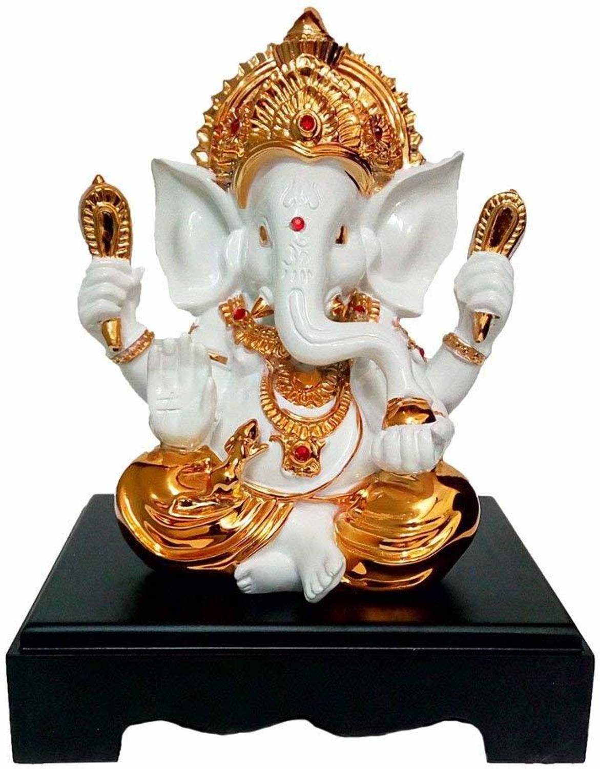 krishnagallery1 G Gold Plated with Wooden Base Statue Gift God Ganesh/Ganpati/Lord Ganesha Idol Decorative Showpiece  -  23 cm