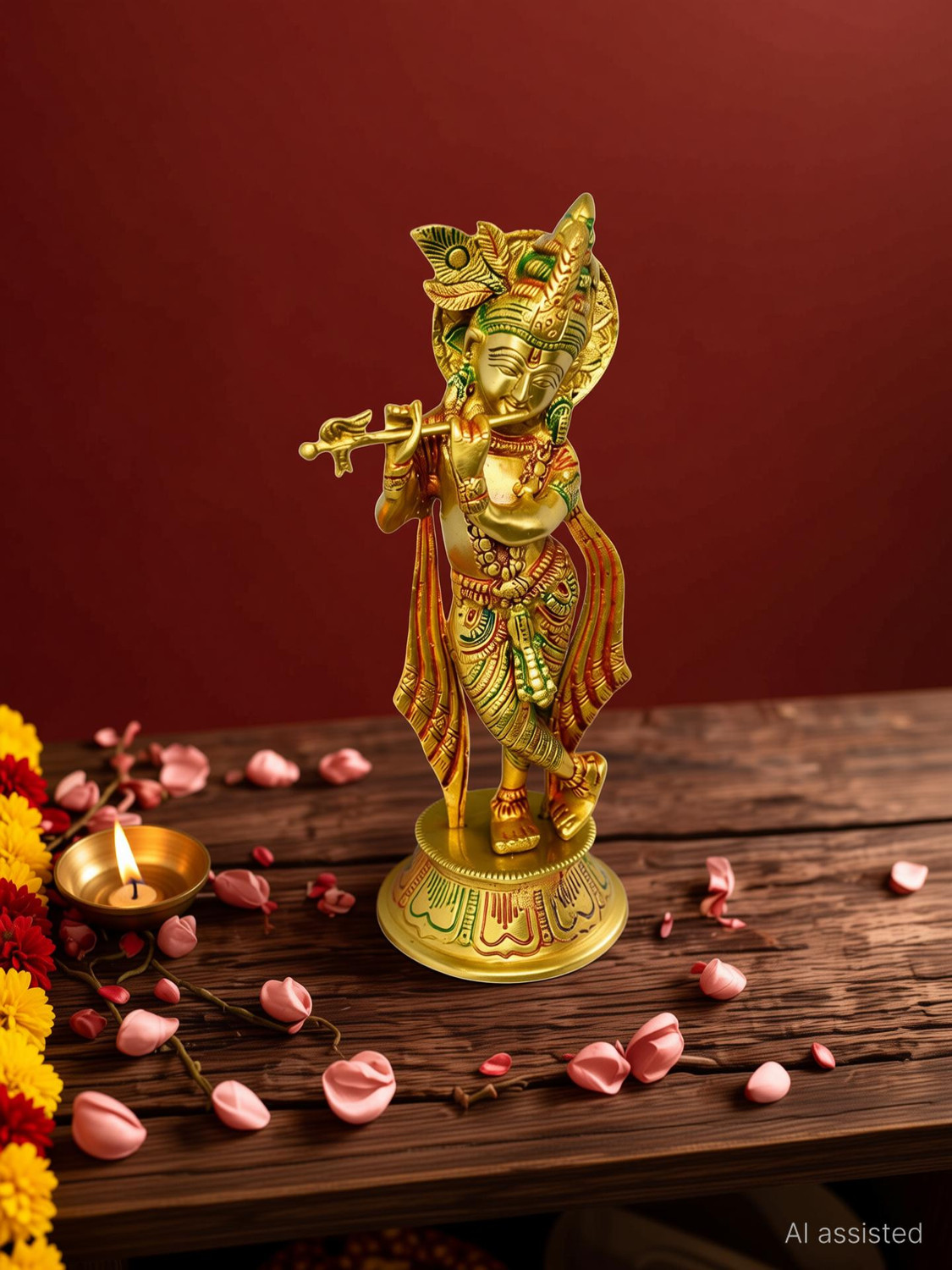 Image of Craftcart Krishna Brass Idol Statue | Pure Brass | premium Quality | w: 1.4 Kg | Decorative Showpiece - 25 cm
