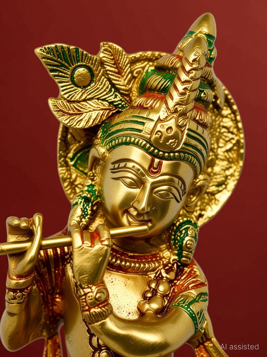 Image of Craftcart Krishna Brass Idol Statue | Pure Brass | premium Quality | w: 1.4 Kg | Decorative Showpiece - 25 cm