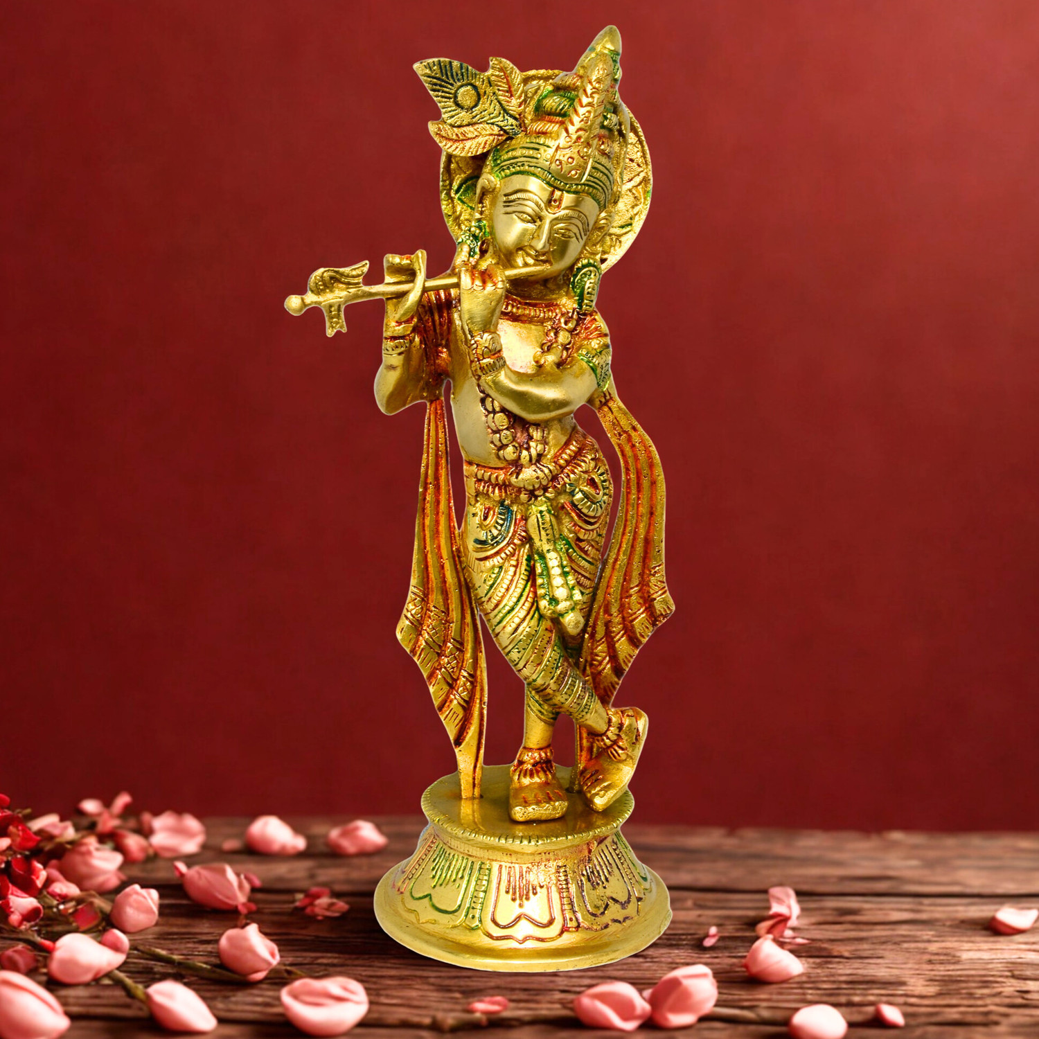 Image of Craftcart Krishna Brass Idol Statue | Pure Brass | premium Quality | w: 1.4 Kg | Decorative Showpiece - 25 cm