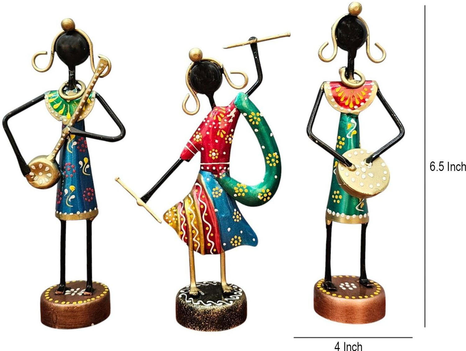 Image of Handicrafy Metal Rajasthani Musician Showpiece Set of 3 Decorative Showpiece - 16 cm