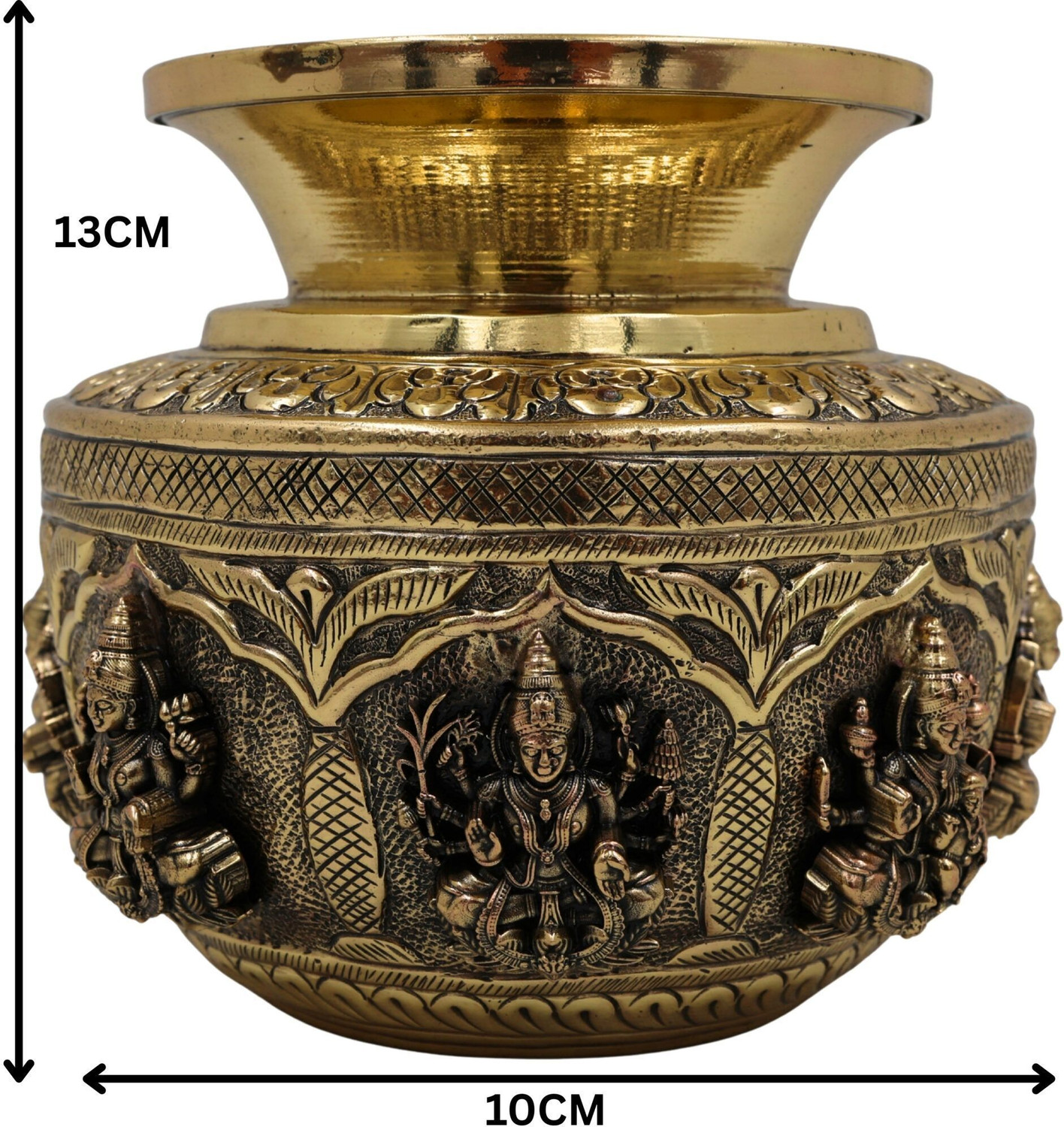 Image of Bhunes Brass Asta Lakshmi Kalash Lotiya Pooja Decor Brass 13 cm Decorative Showpiece - 13 cm