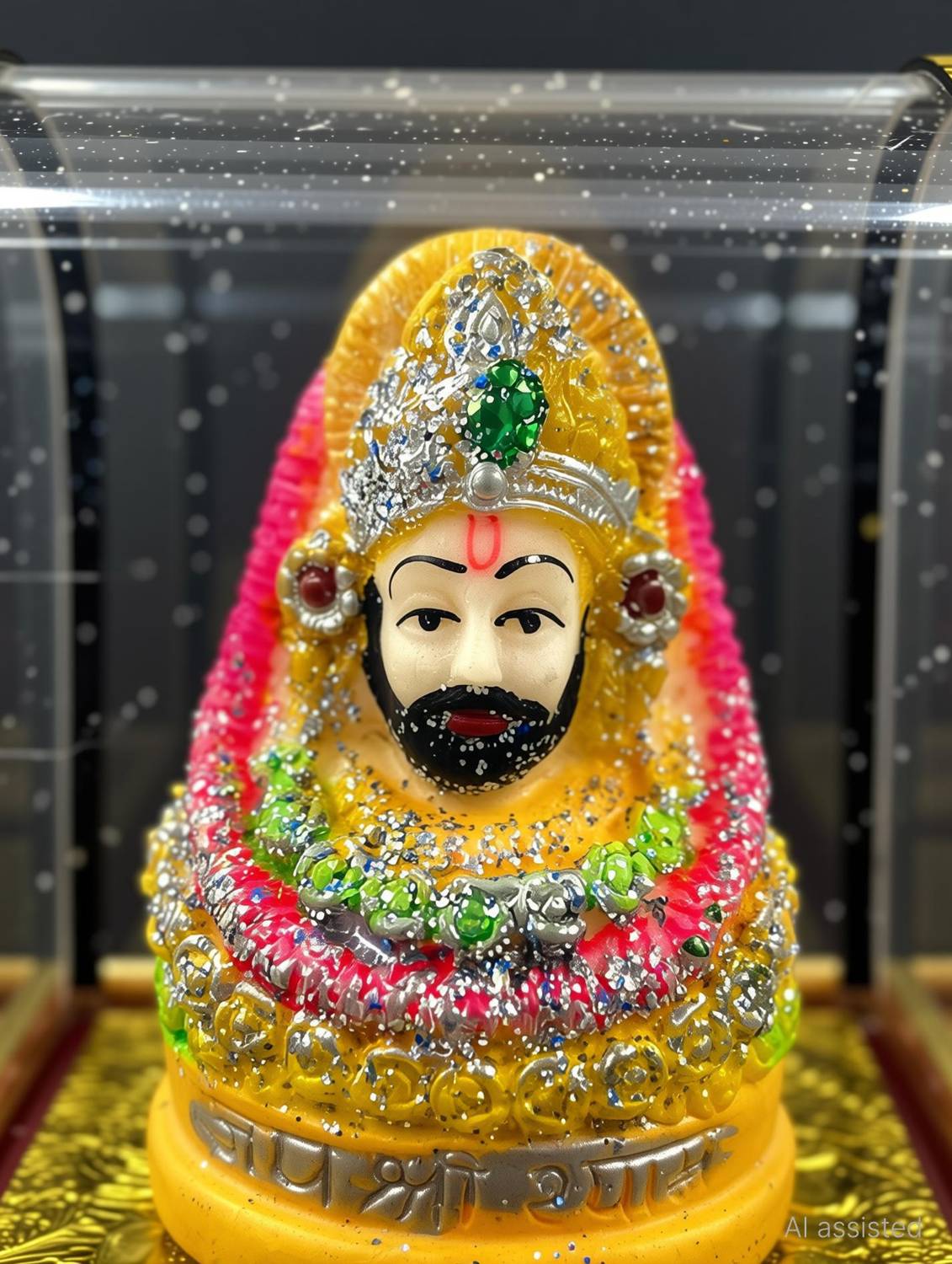 AARTISH Khatu Shyam Ji Idol in Glass Box Murti for Car Dashboard, Home Temple Decorative Showpiece - 10 cm